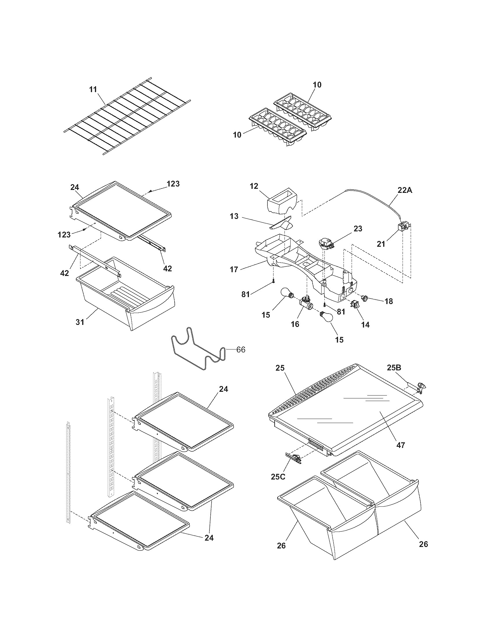 Kenmore 25369249704 shelves diagram