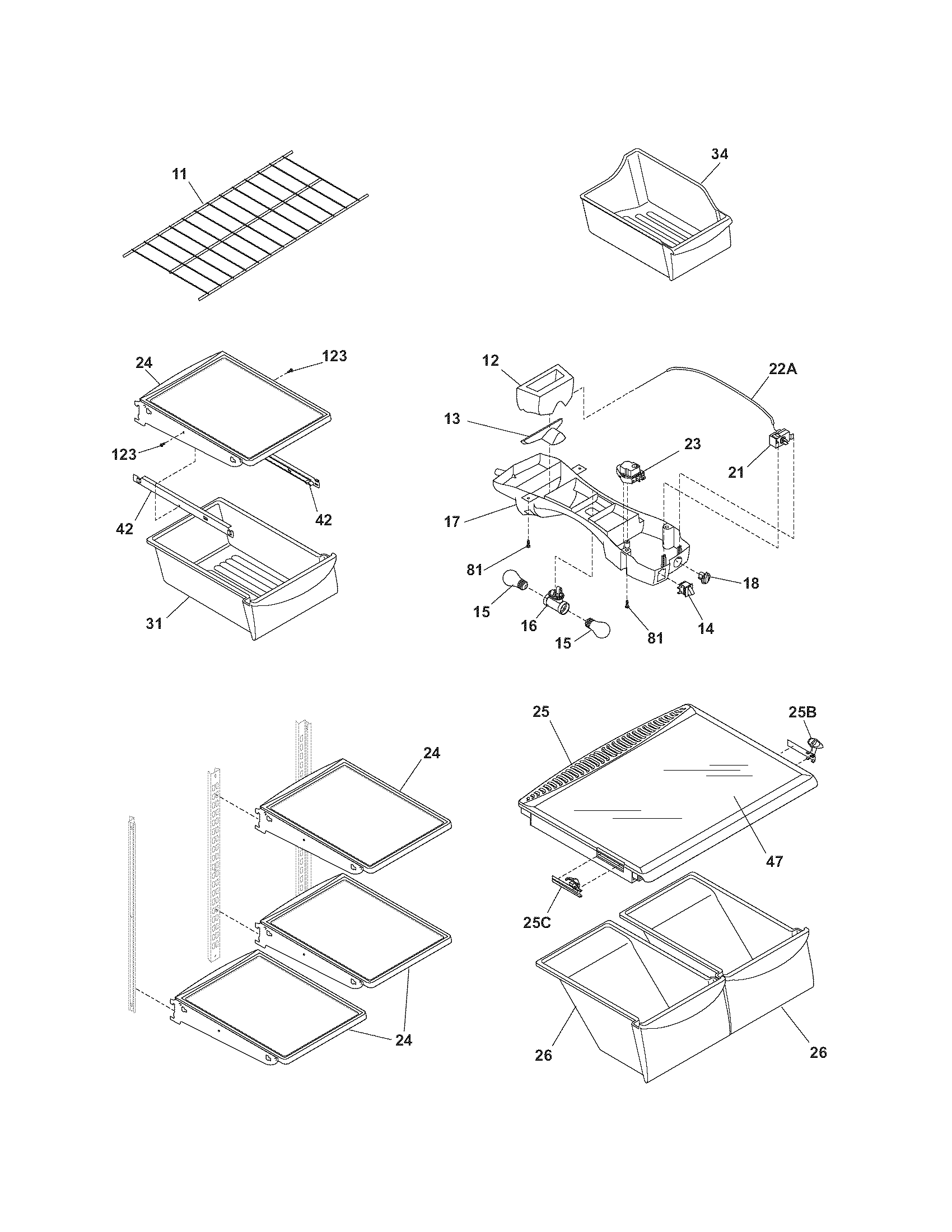 Kenmore 25379232705 shelves diagram