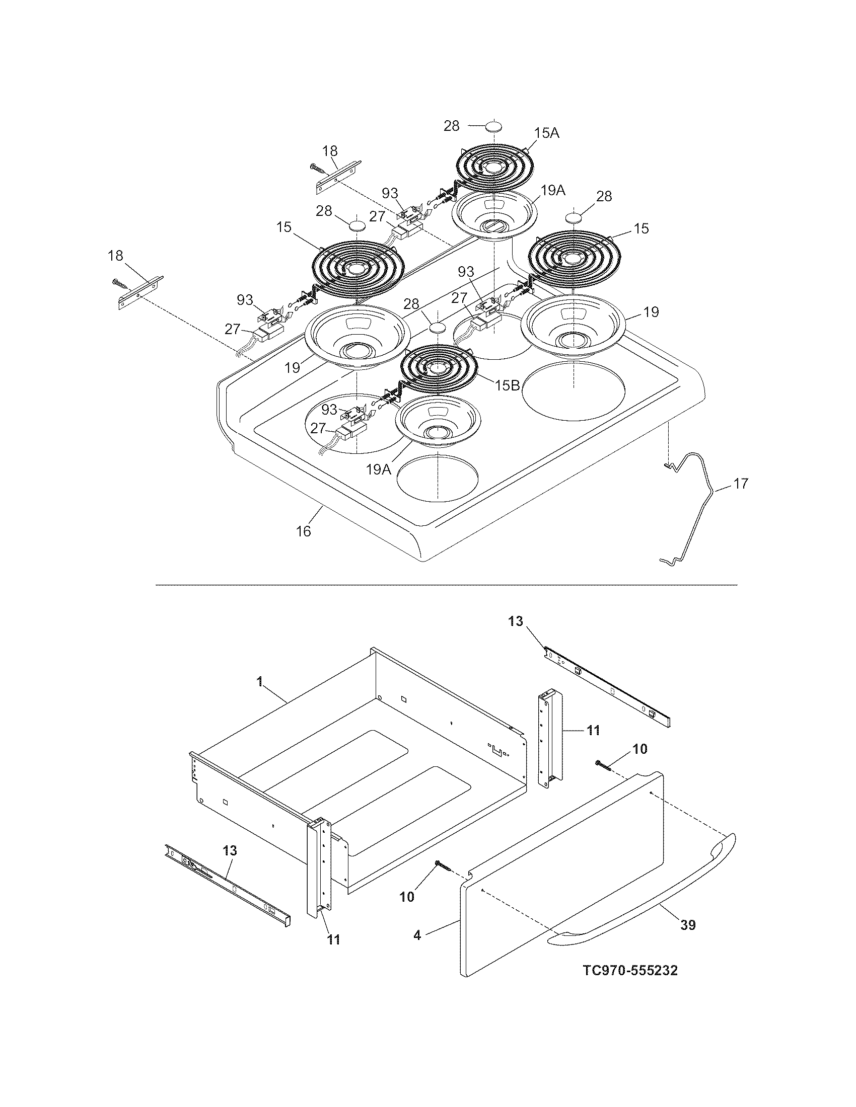 Frigidaire PGLEF365EC4 top/drawer diagram