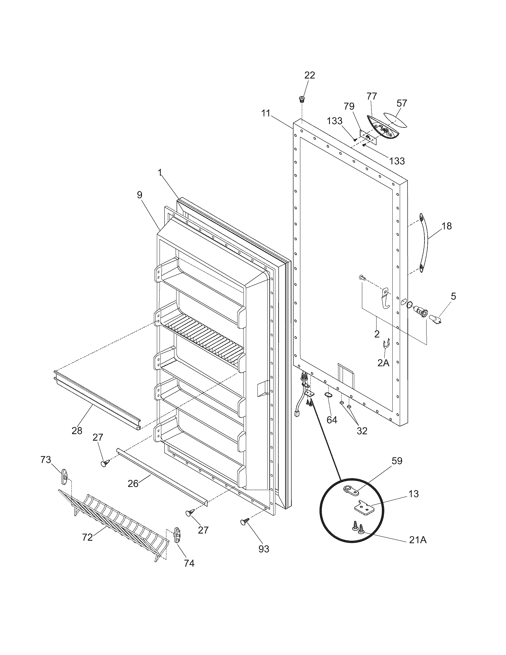 Frigidaire GLFU1767FW5 door diagram