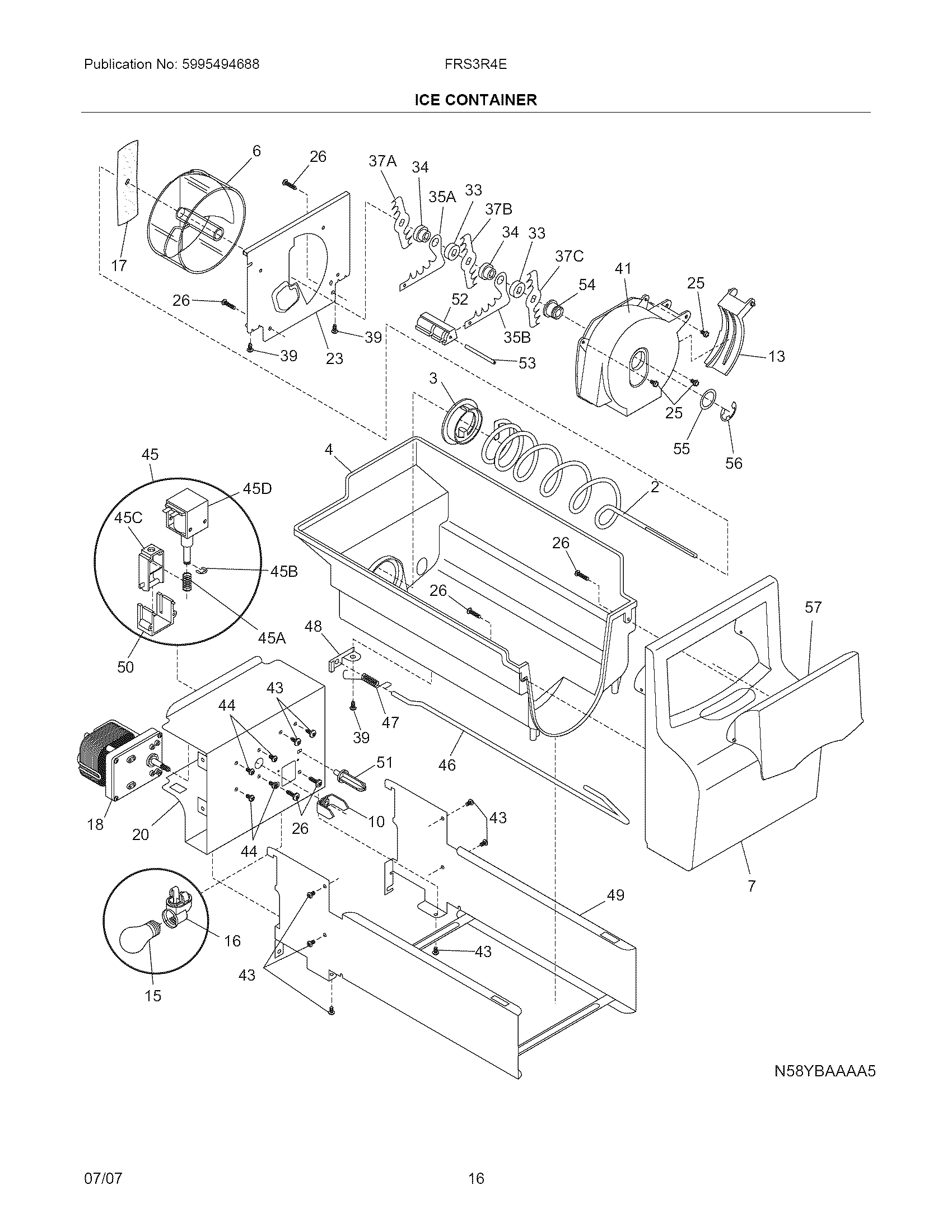 Frigidaire FRS3R4EQC ice container diagram