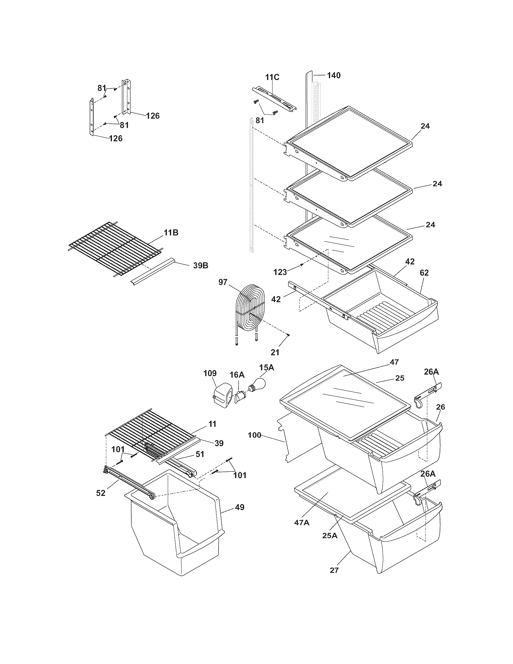 Frigidaire GLHS65EHW4 shelves diagram