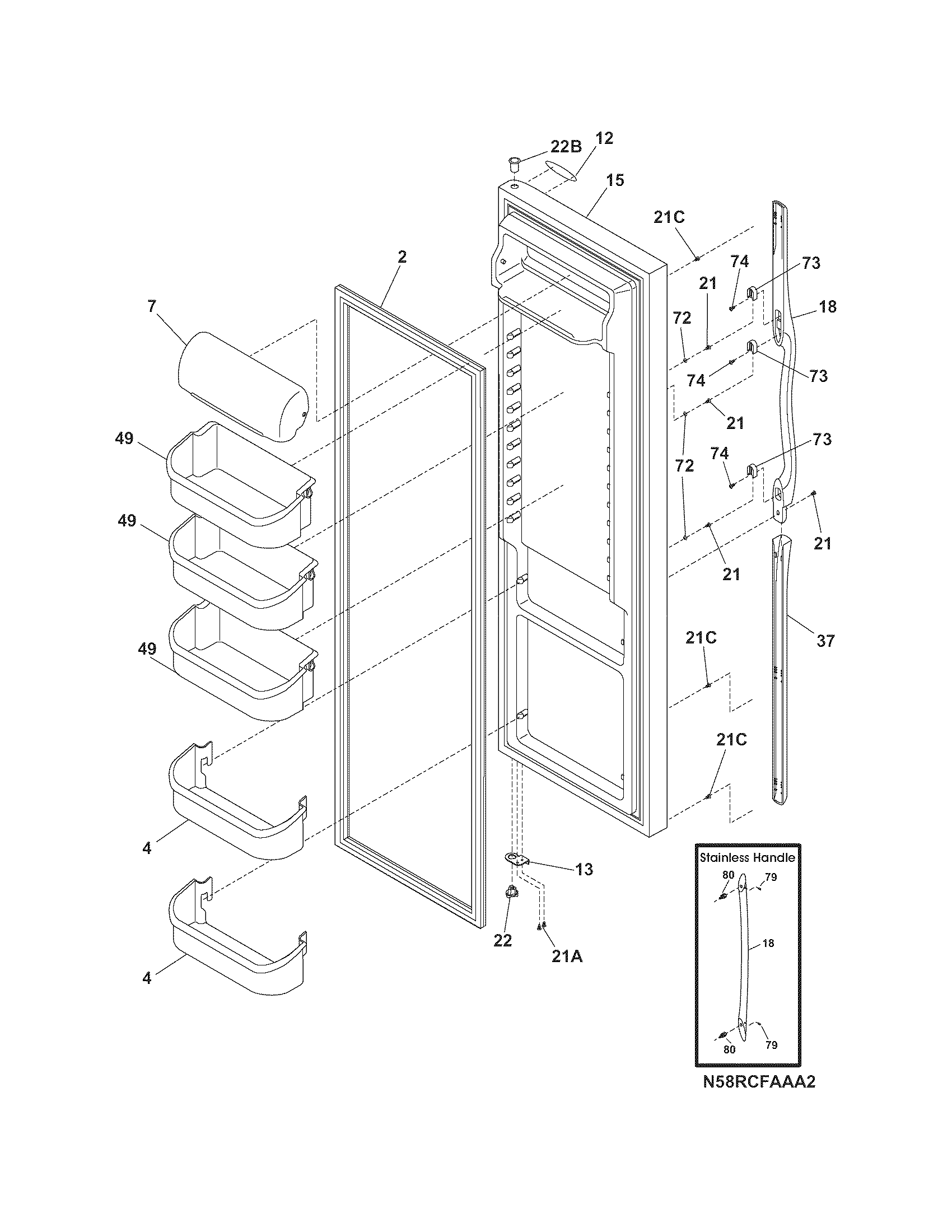 Frigidaire GLHS39EHW2 refrigerator door diagram