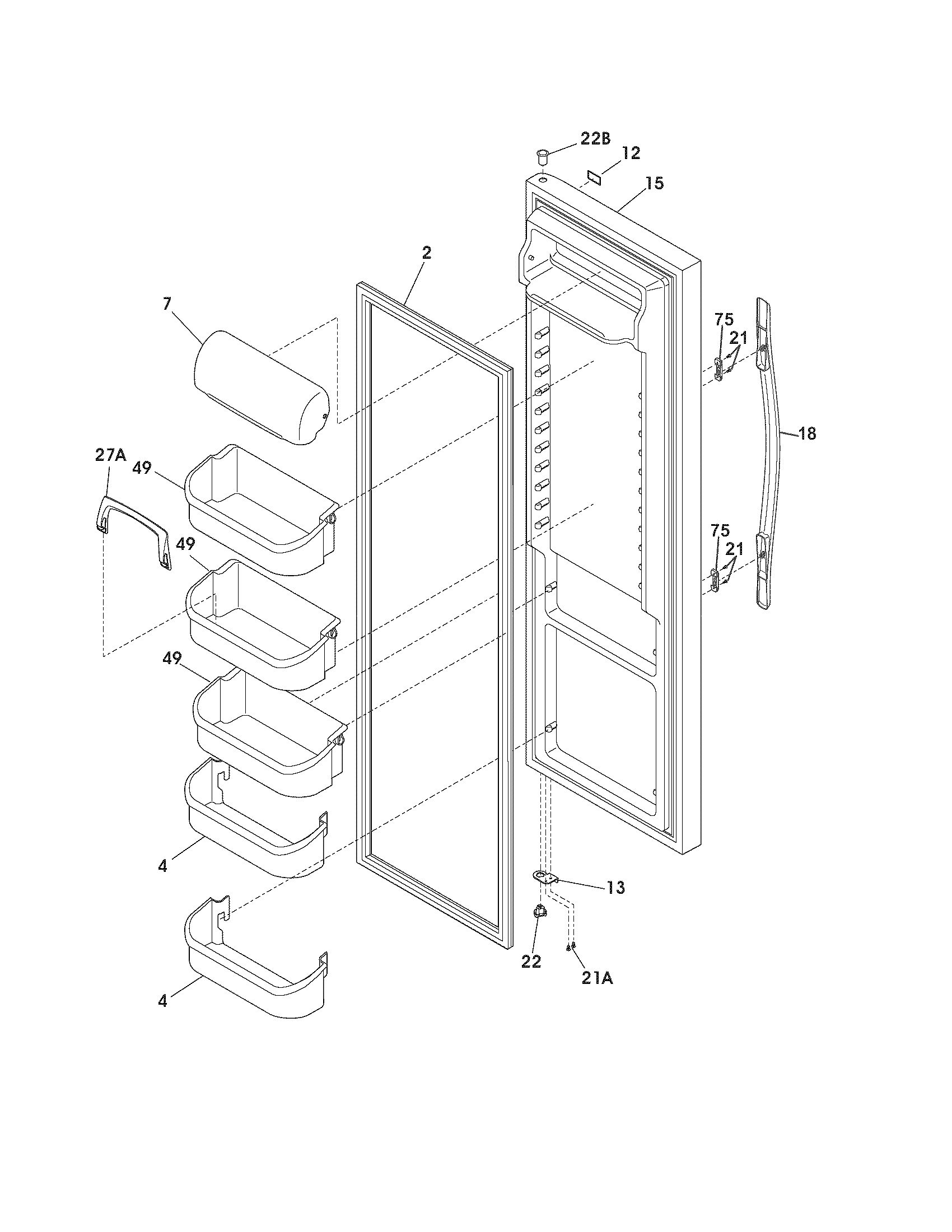 Frigidaire LESR26EFE4 refrigerator door diagram