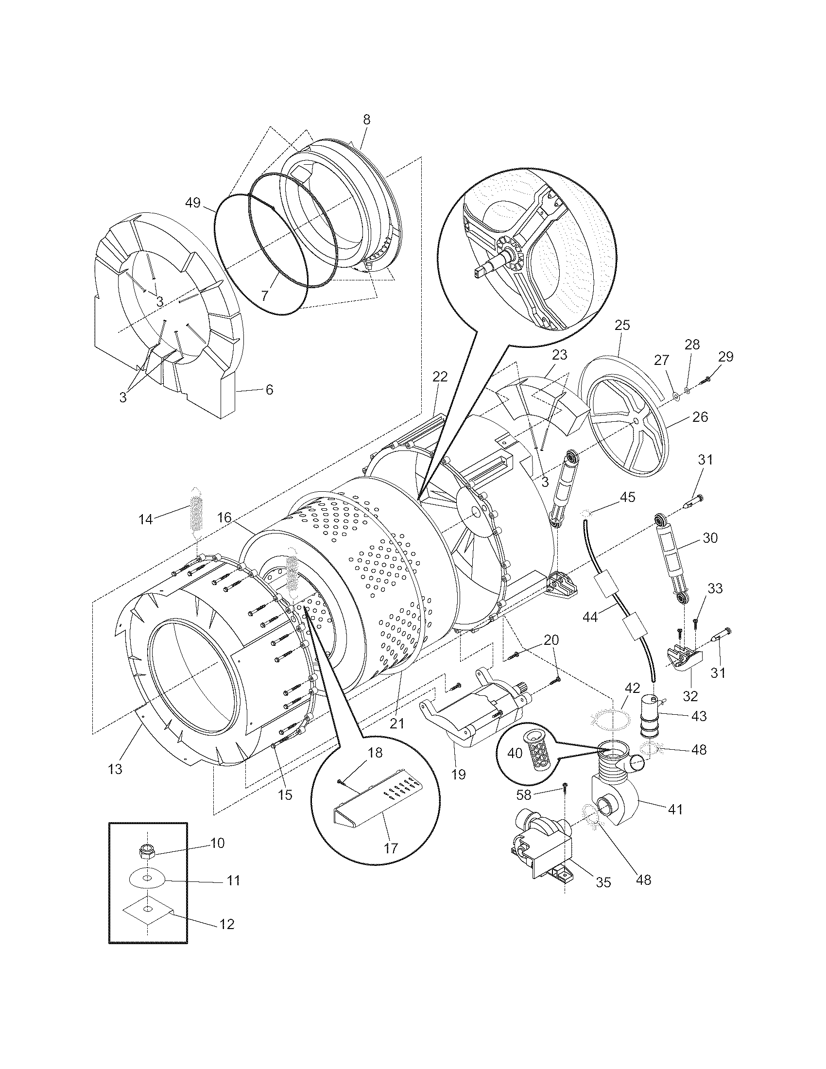 Frigidaire FTF530FS1 motor/tub diagram