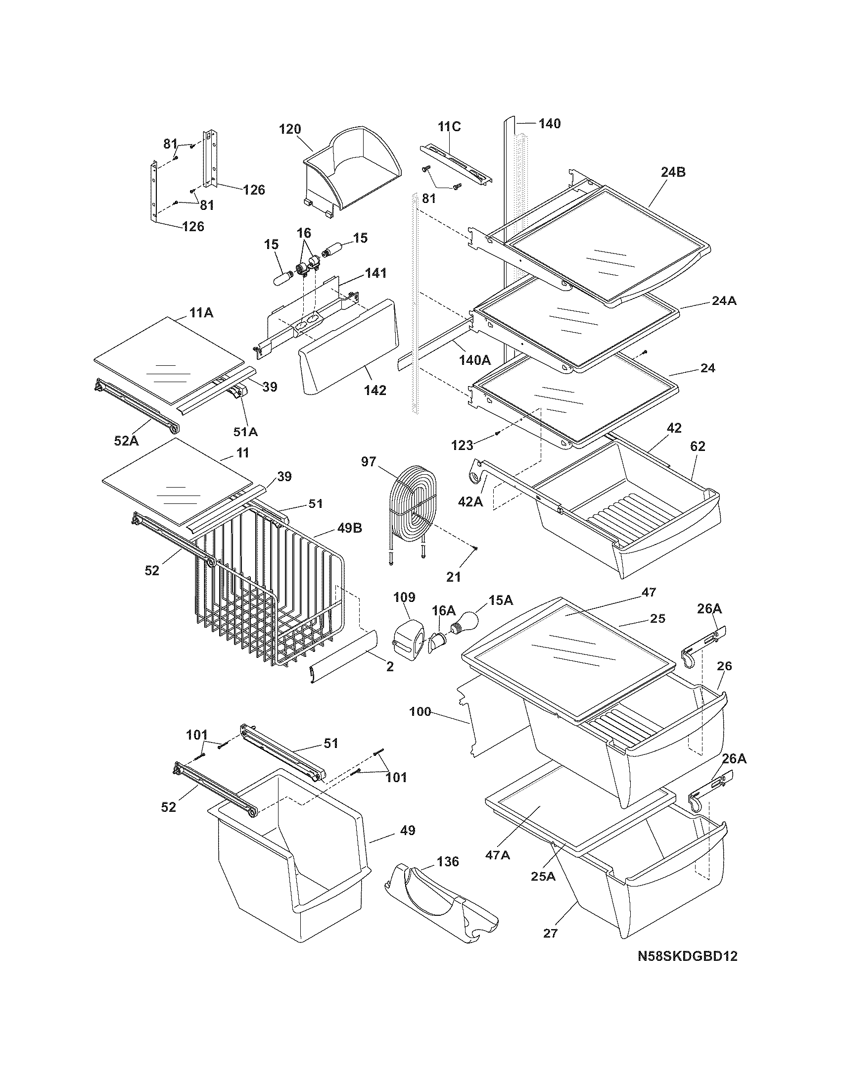Frigidaire GLHS69EHQ2 shelves diagram