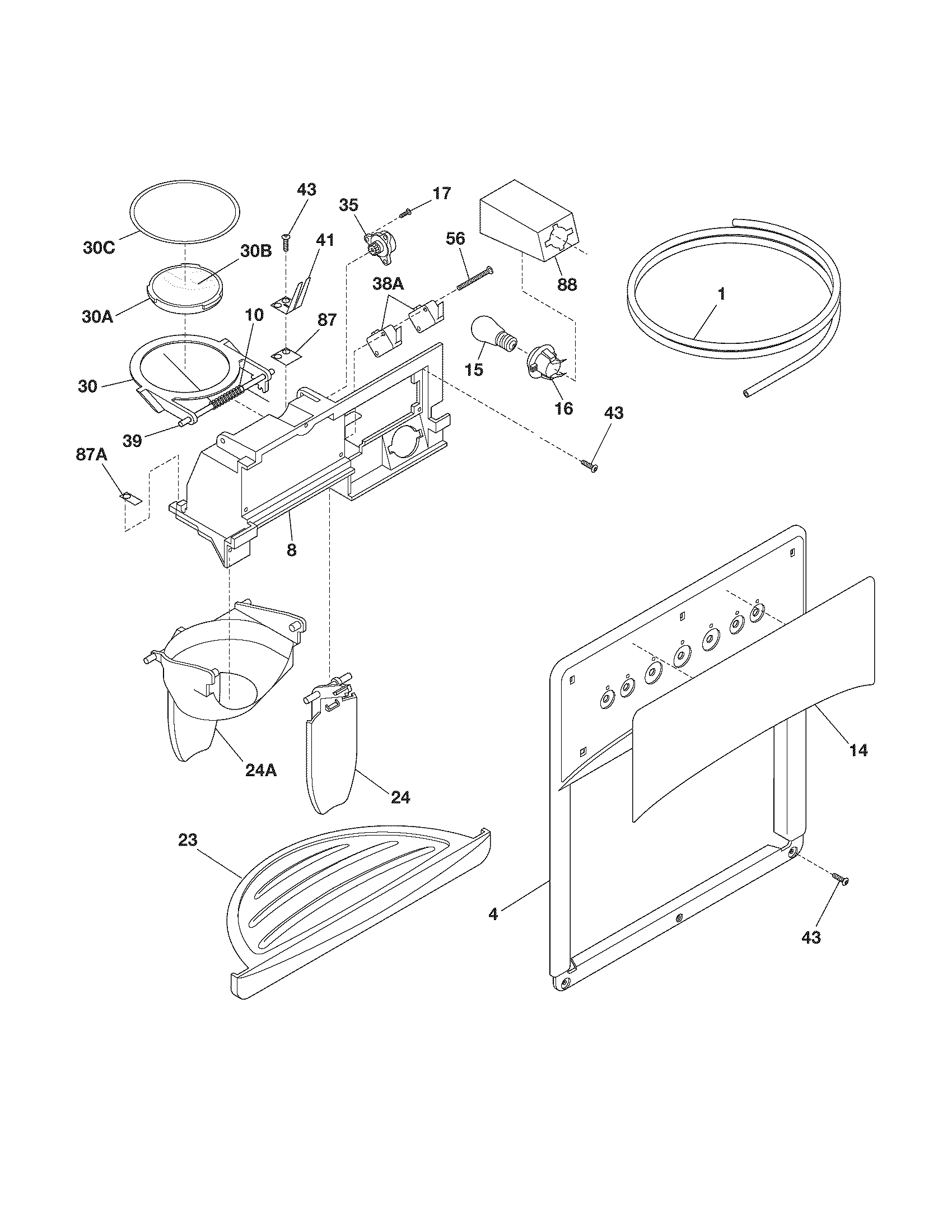 Frigidaire GLHS69EHQ2 ice & water dispenser diagram