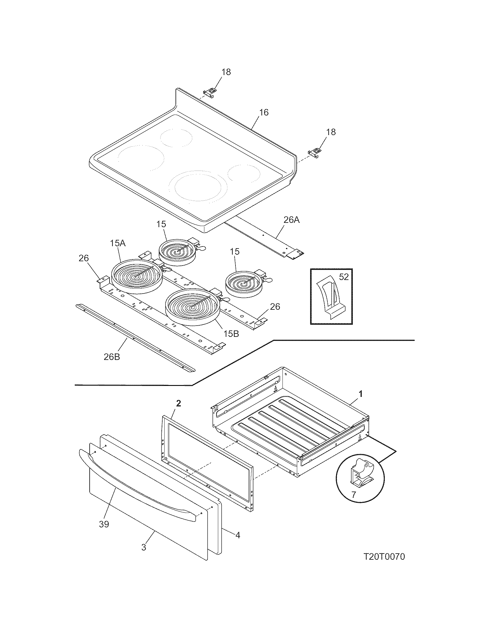 Frigidaire FEF368GCA top/drawer diagram