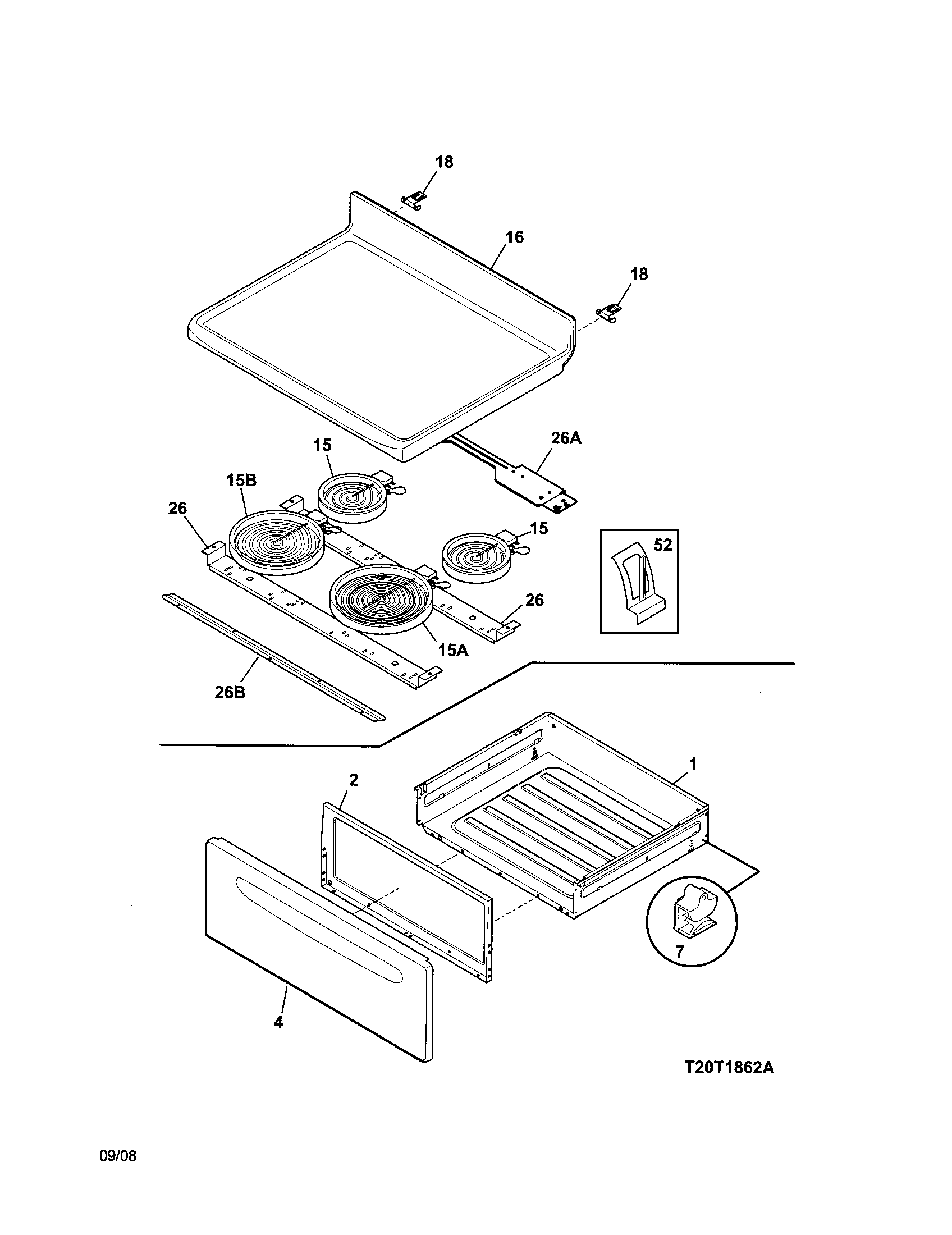 Frigidaire FEF368GSA top/drawer diagram