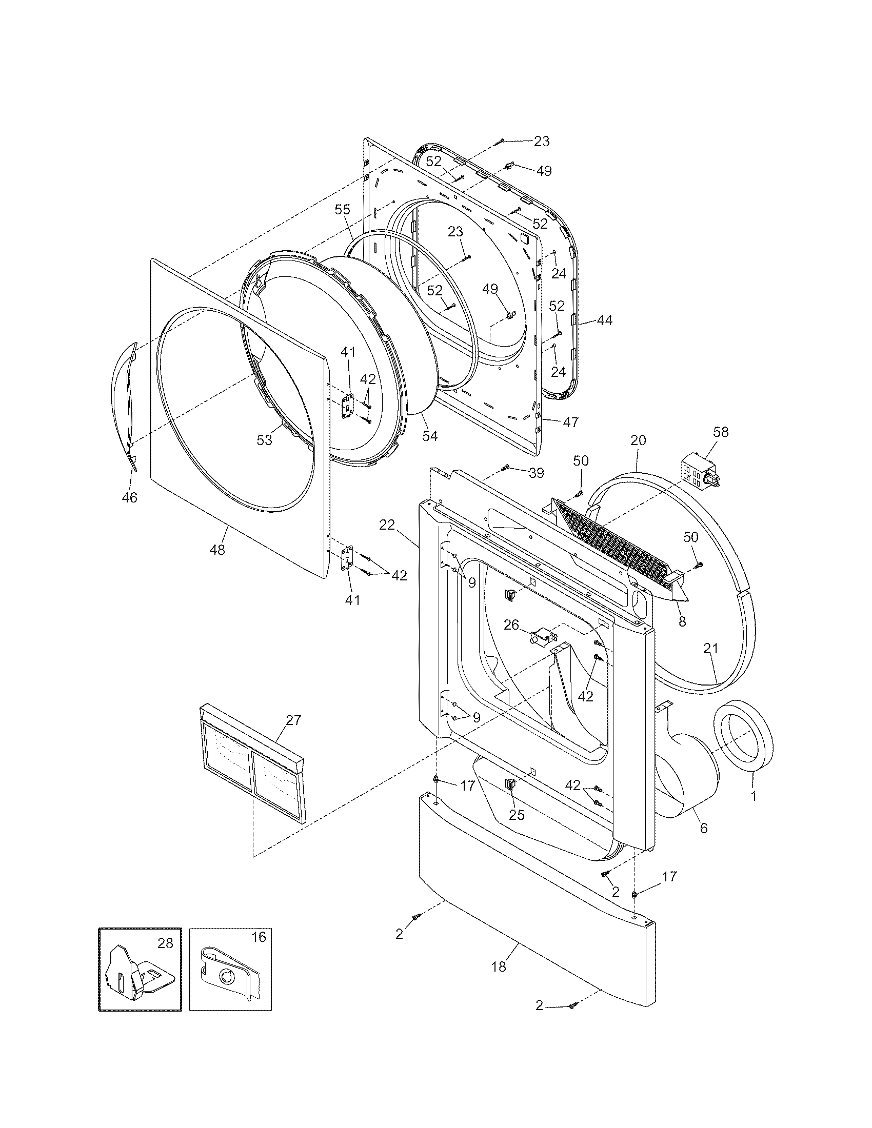 Kenmore 41788042700 front panel/lint filter diagram