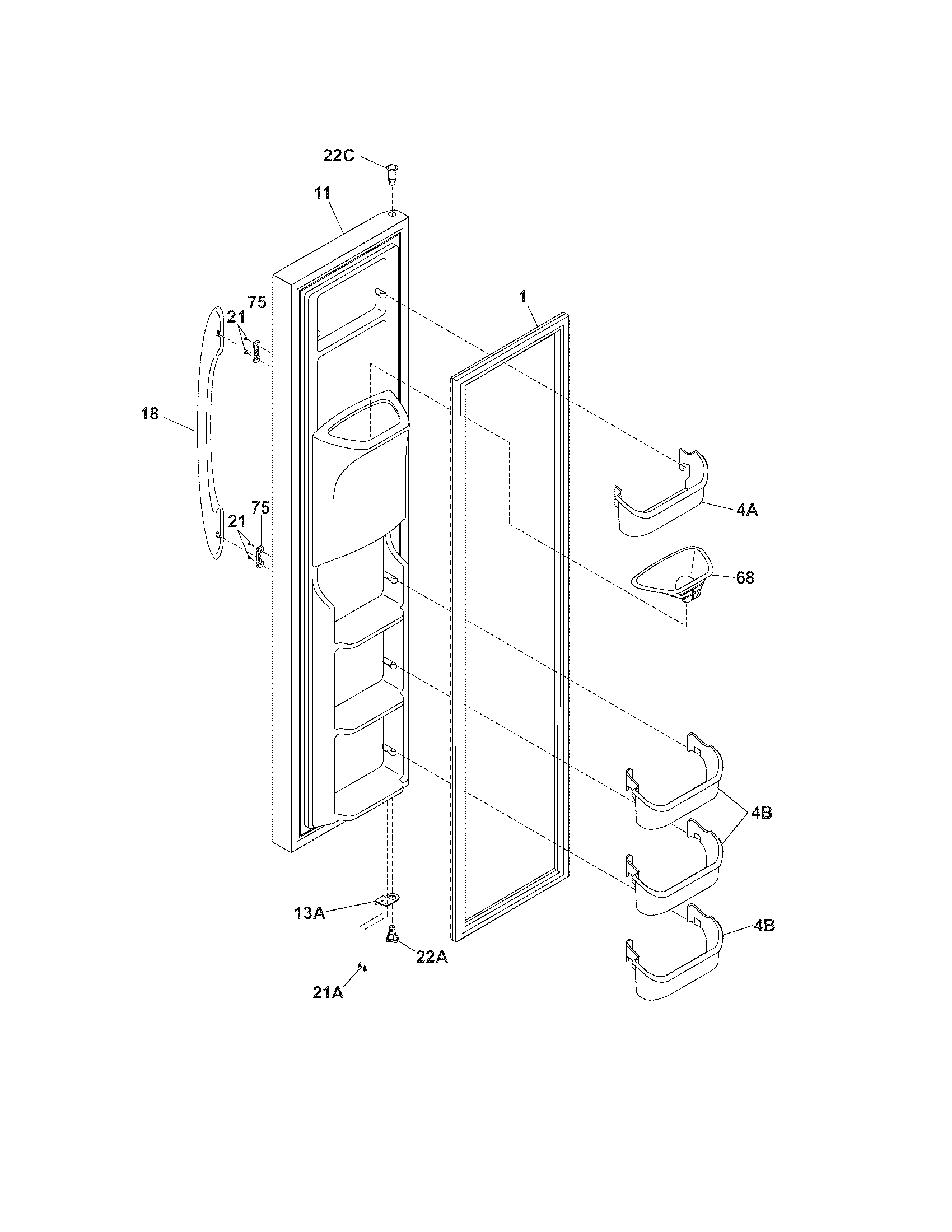 Kenmore 25357188604 freezer door diagram