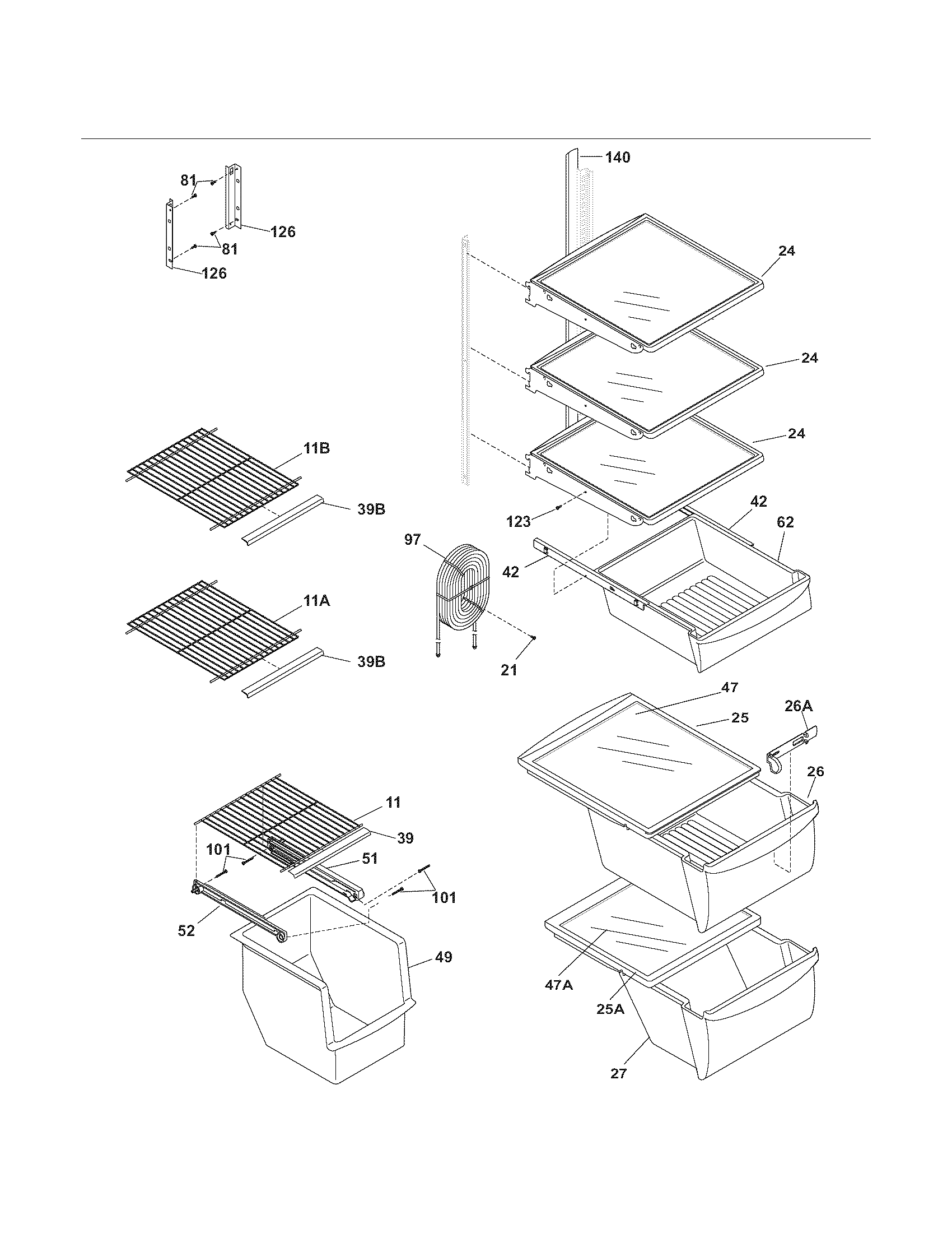Kenmore 25357188604 shelves diagram