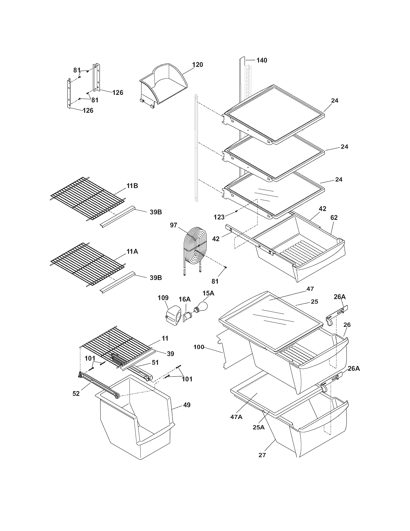 Frigidaire GLHS35EHB6 shelves diagram