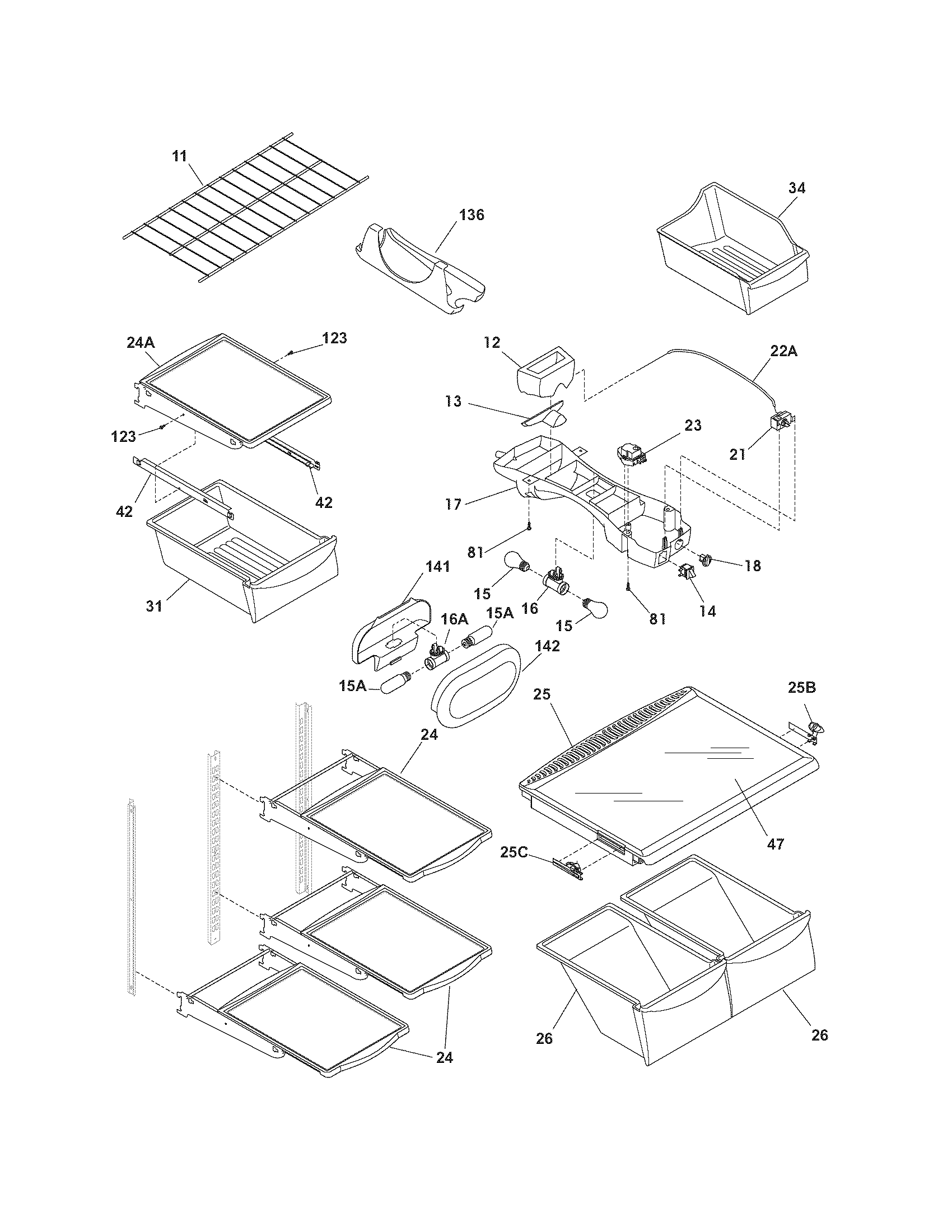 Frigidaire PHT189HSM4 shelves diagram