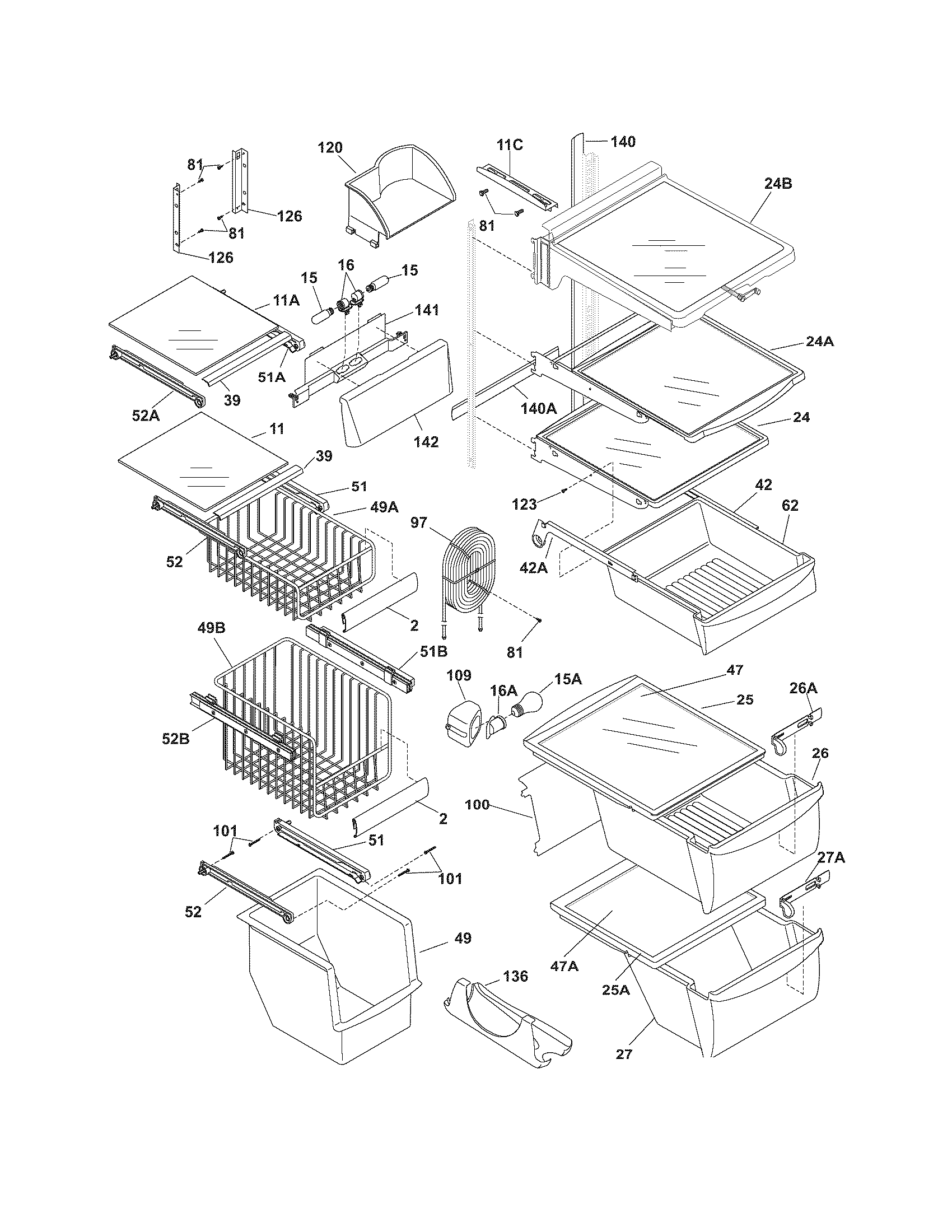Frigidaire GLHS269ZCB0 shelves diagram