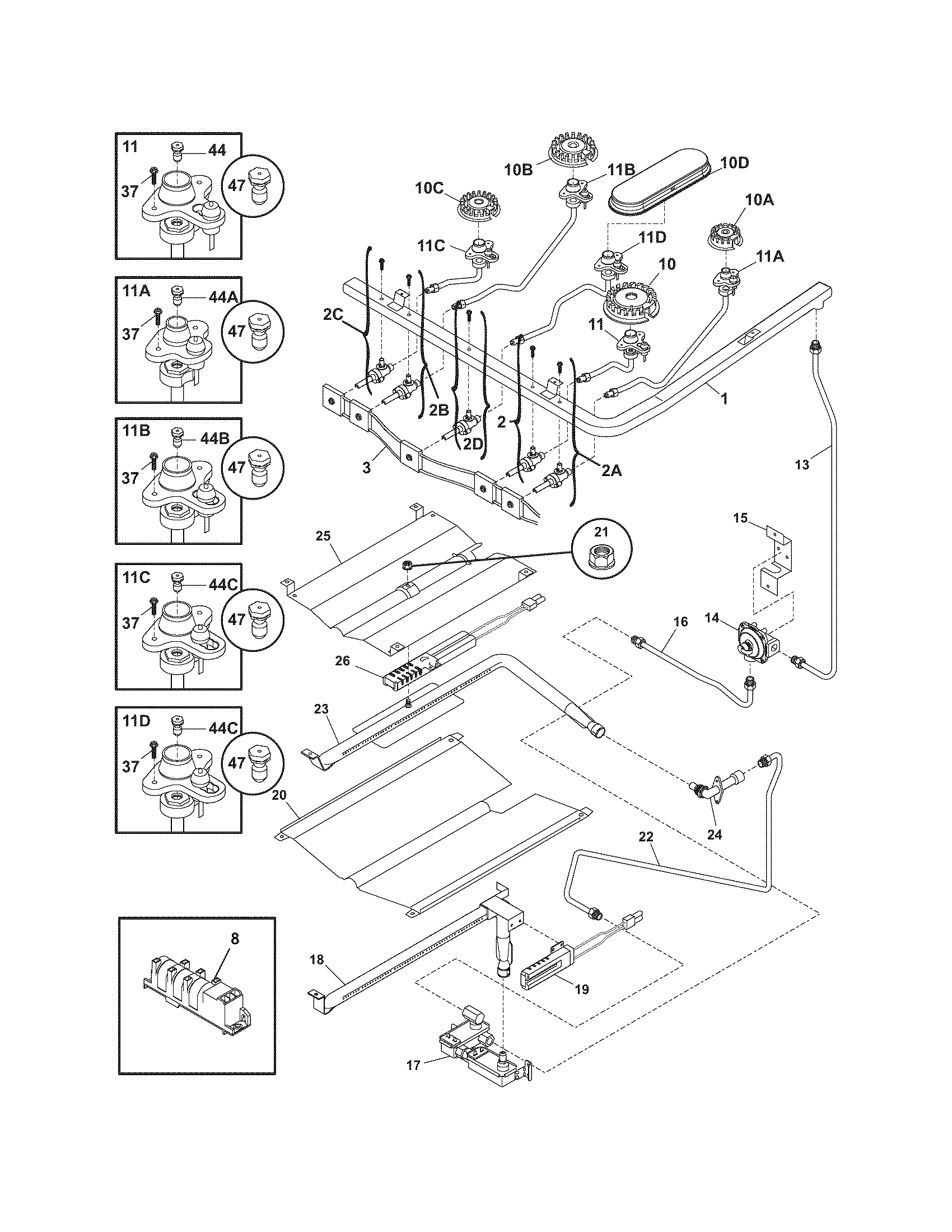 Frigidaire FGFL87GSA burner diagram