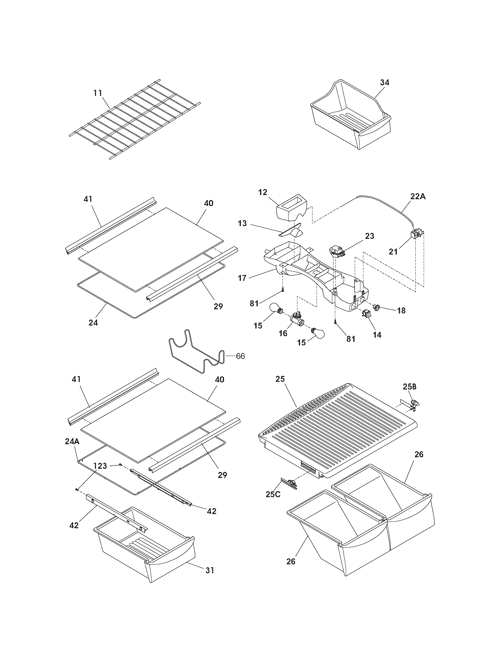 Kenmore 25374532601 shelves diagram