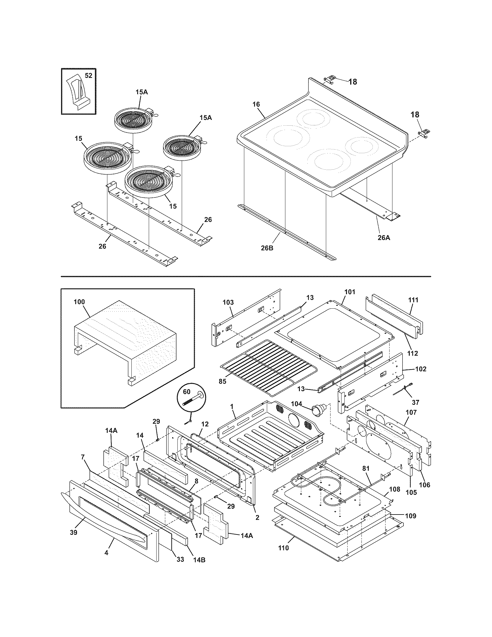 Frigidaire FEFLMC55GCA top/drawer diagram