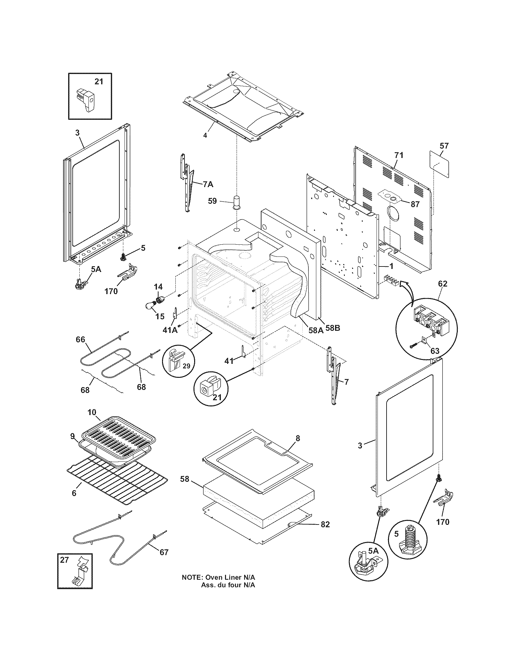 Tappan TEF317BWF body diagram