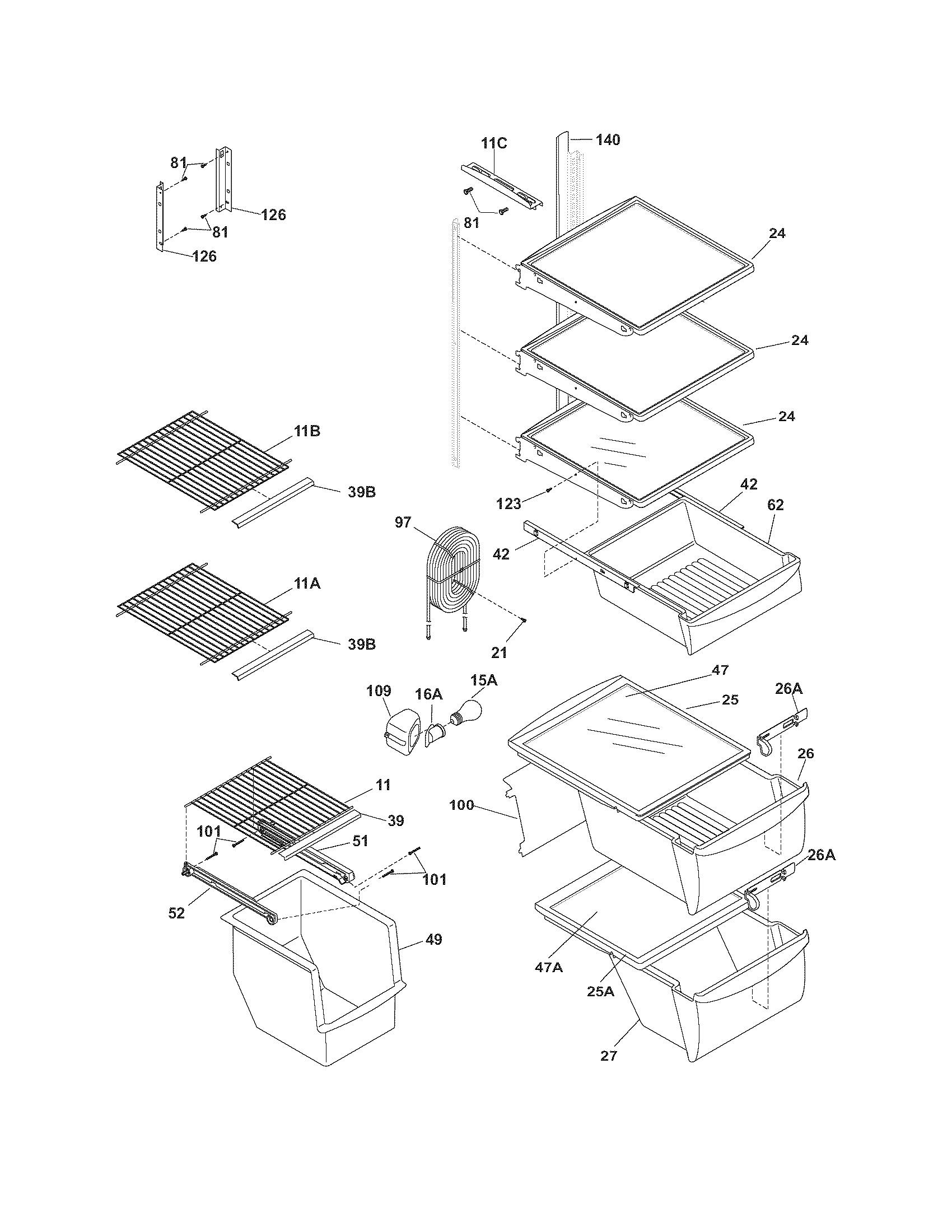 Frigidaire GLHS65EHQ6 shelves diagram