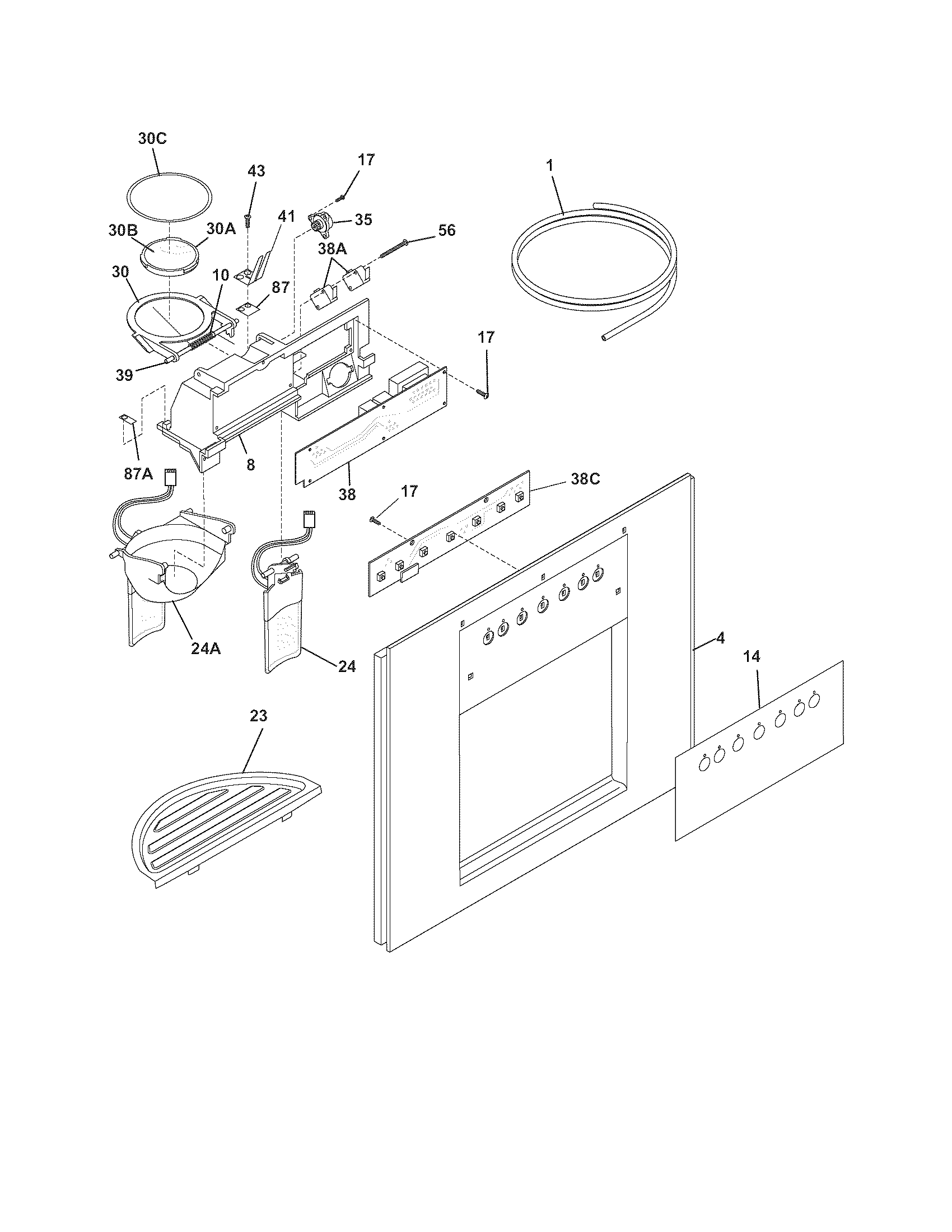 Frigidaire GHSC39ETHS2 ice & water dispenser diagram