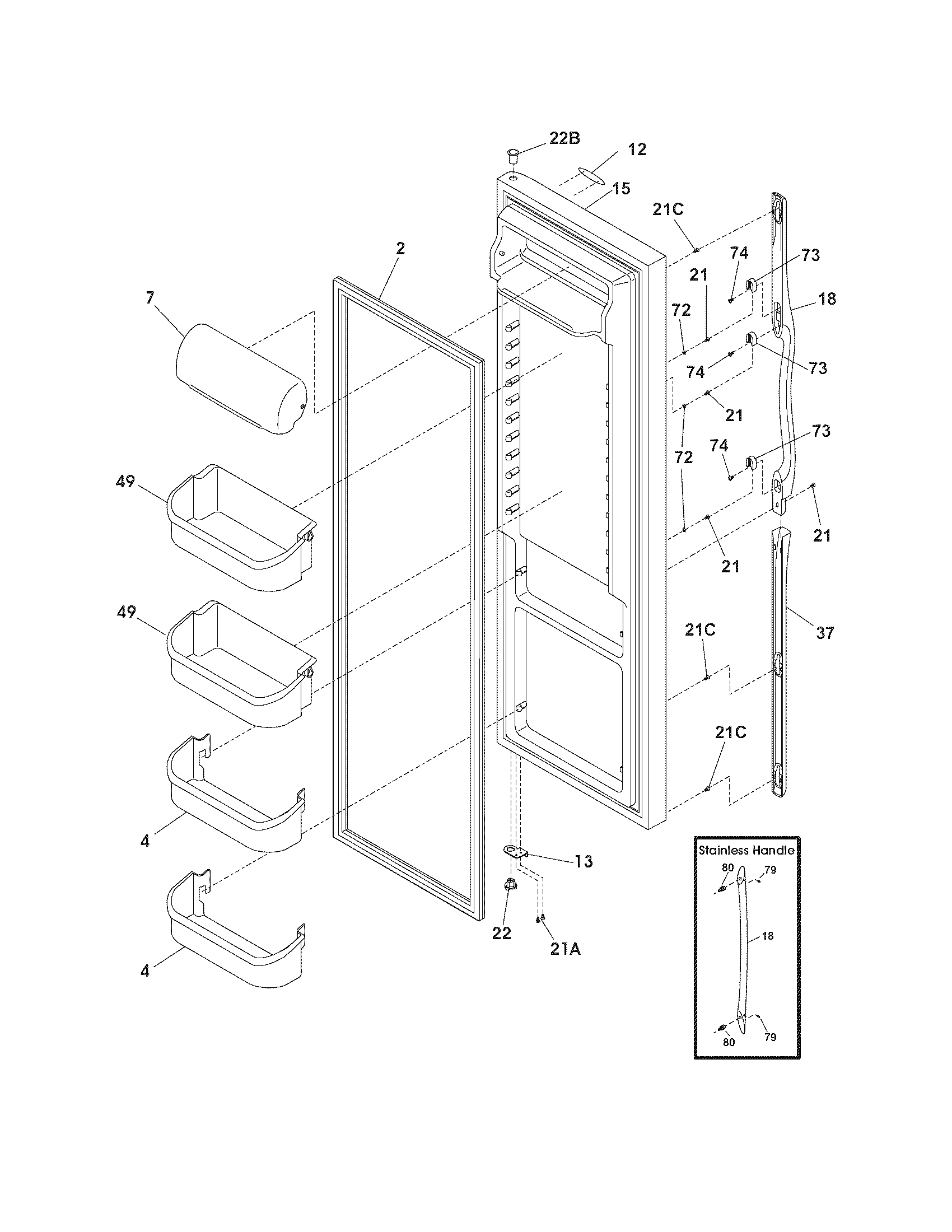 Frigidaire GLHS67EHSB6 freezer door diagram
