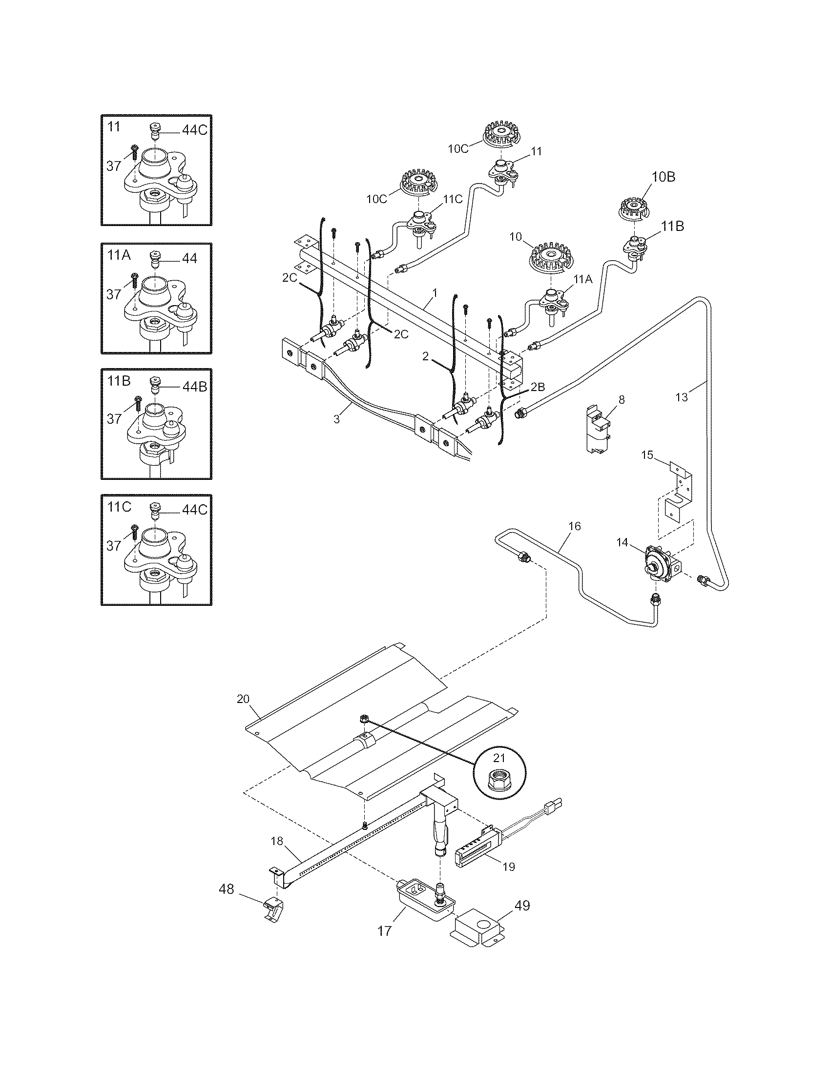 Frigidaire FGF337GCB burner diagram