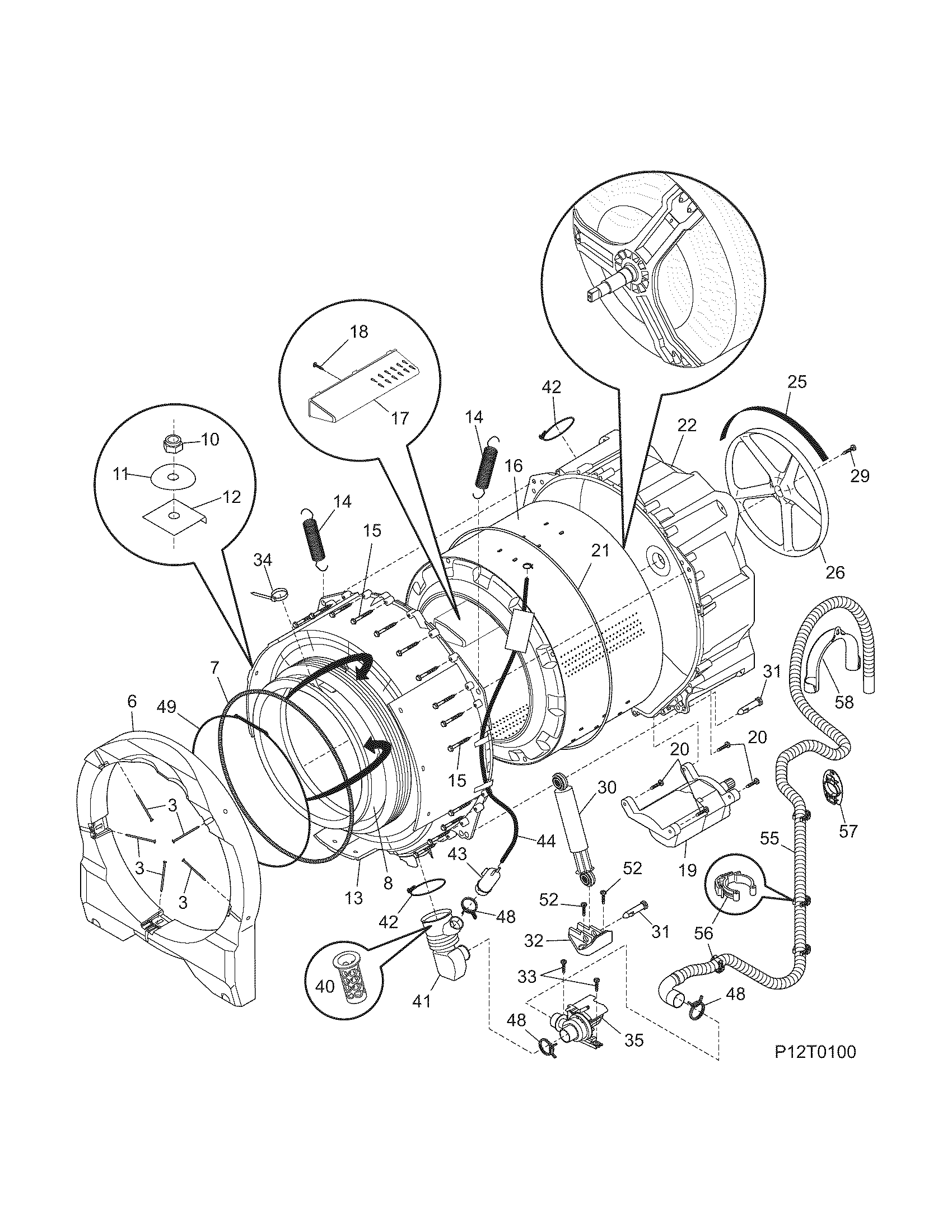 Frigidaire FTFB2940FE1 motor/tub diagram
