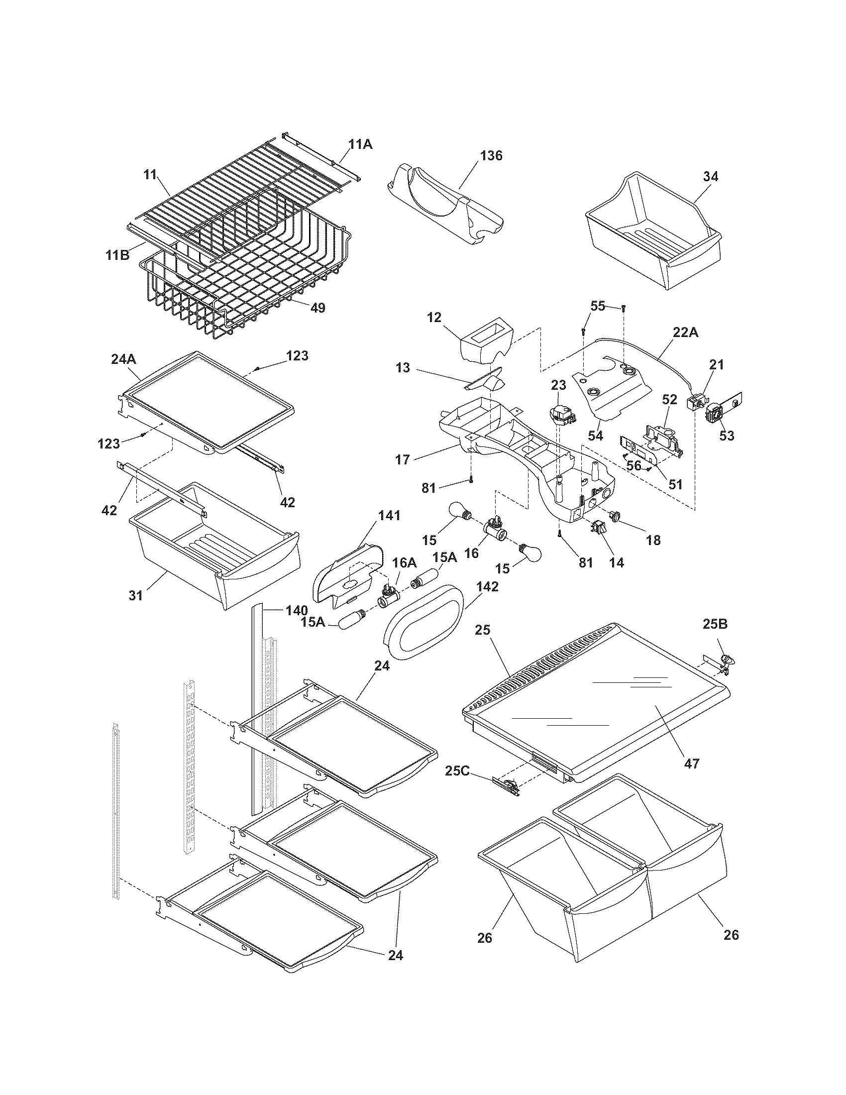 Kenmore Elite 25374927700 shelves diagram