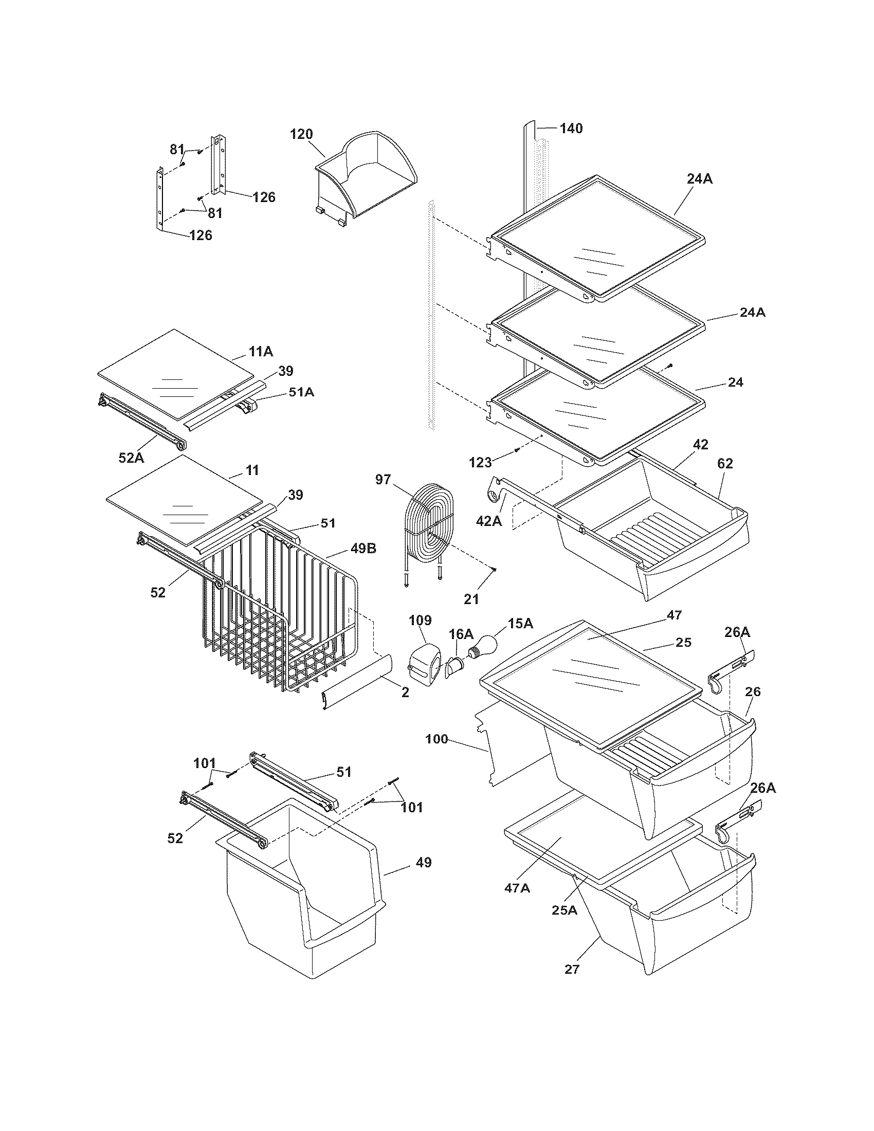 Frigidaire PHSB37EHSB3 shelves diagram
