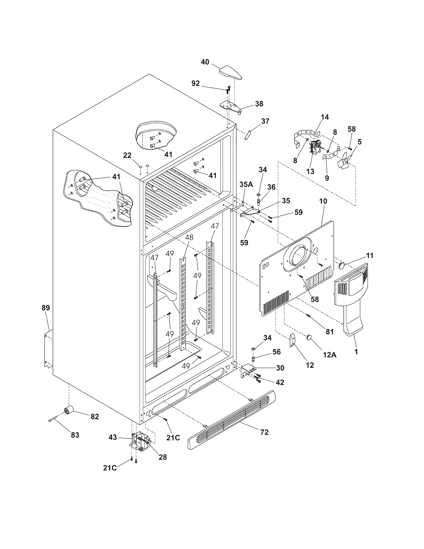 White-Westinghouse WRT21MR7ASL cabinet diagram