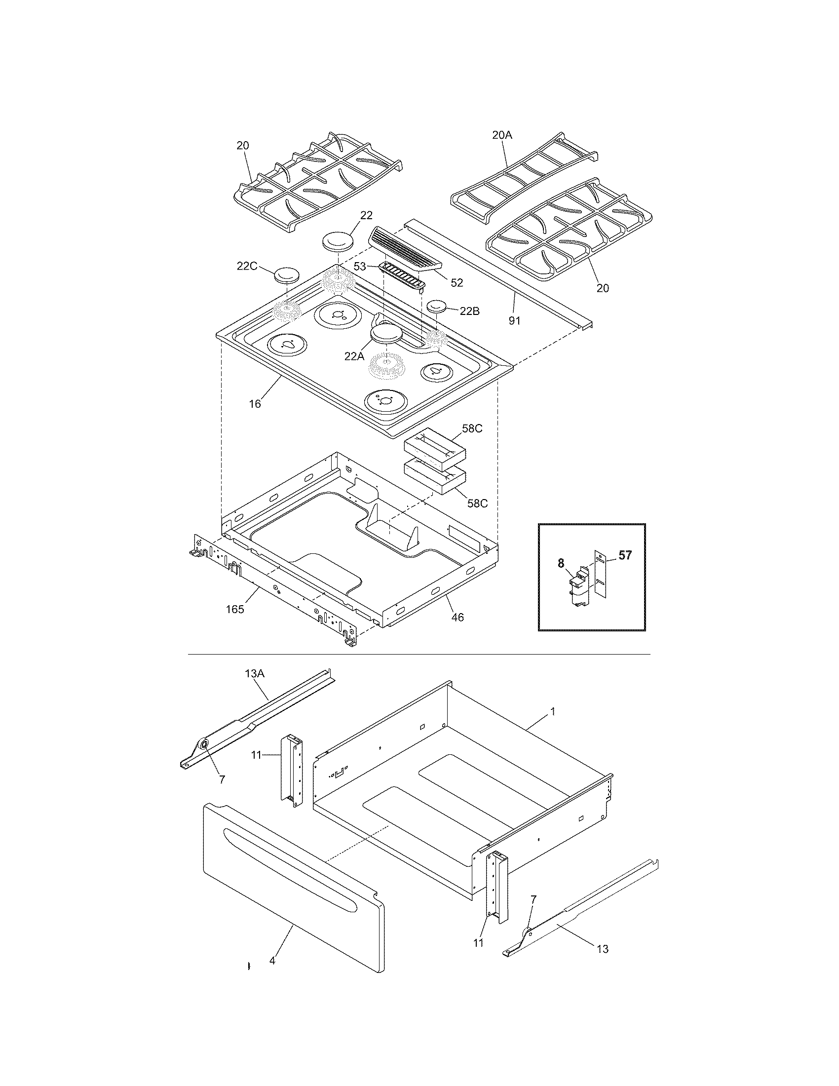 Kenmore 79036732700 top/drawer diagram