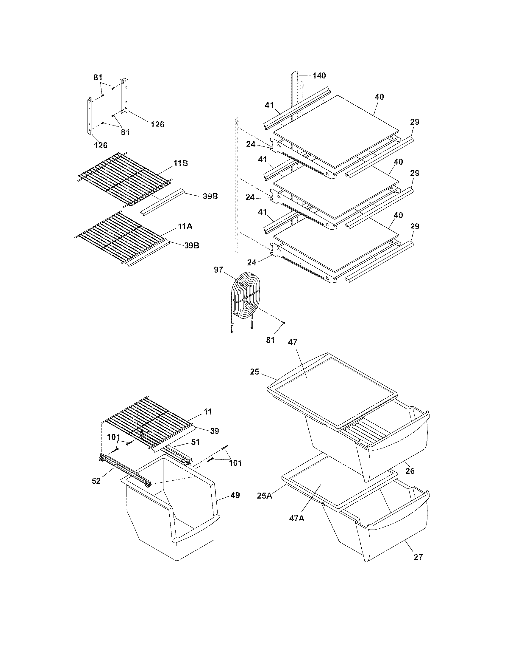 Frigidaire FRS3R3EW9 shelves diagram