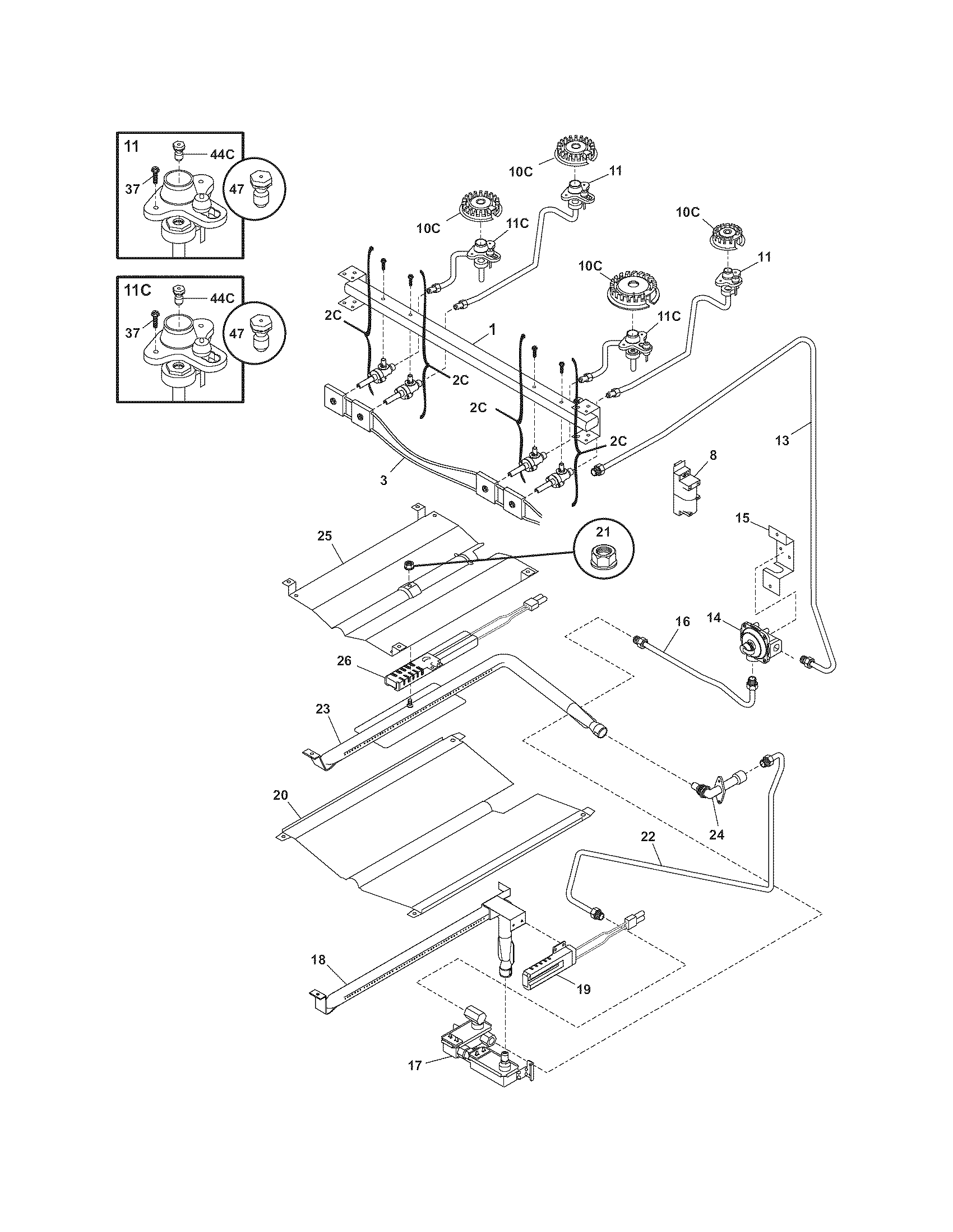 Frigidaire FGF355GWB burner diagram