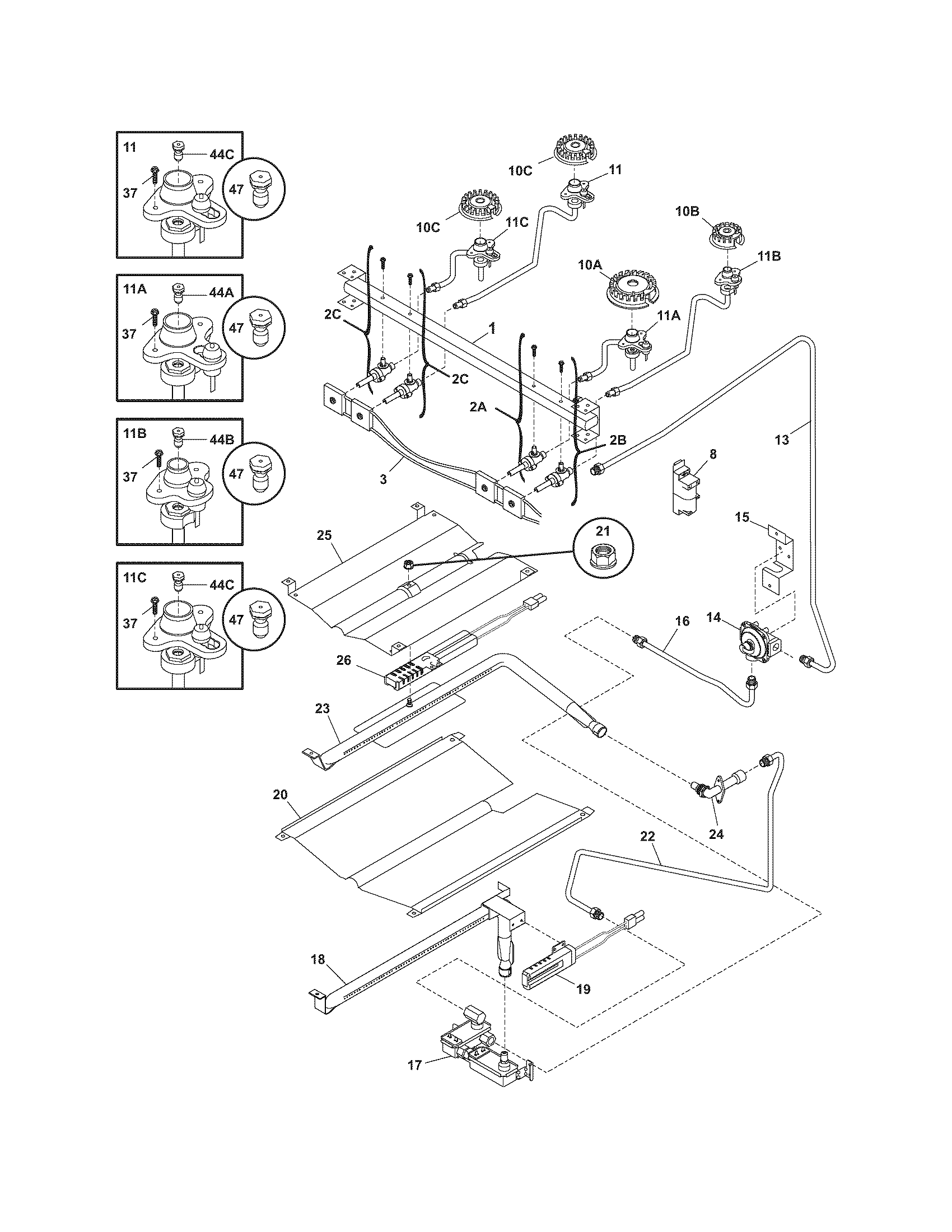 Frigidaire FGF368GBB burner diagram