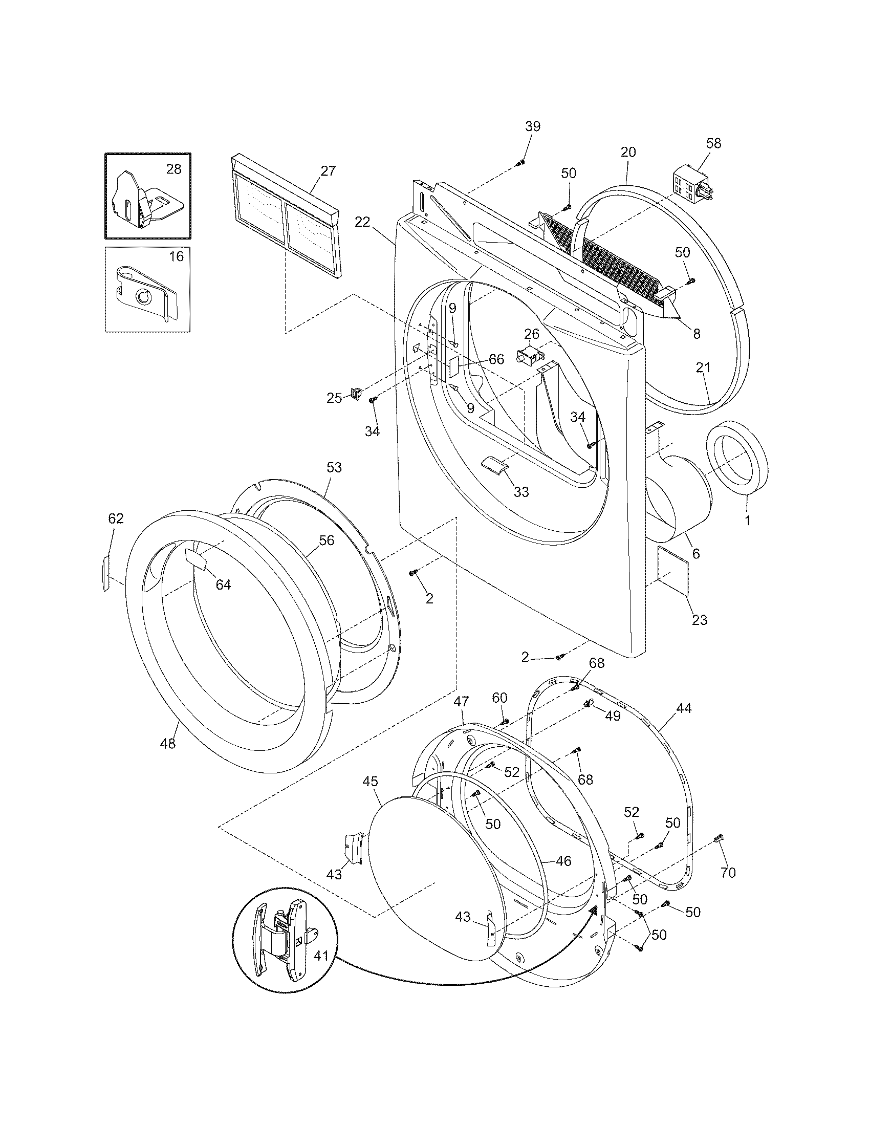 Electrolux SGQ7000FS0 front panel/lint filter diagram