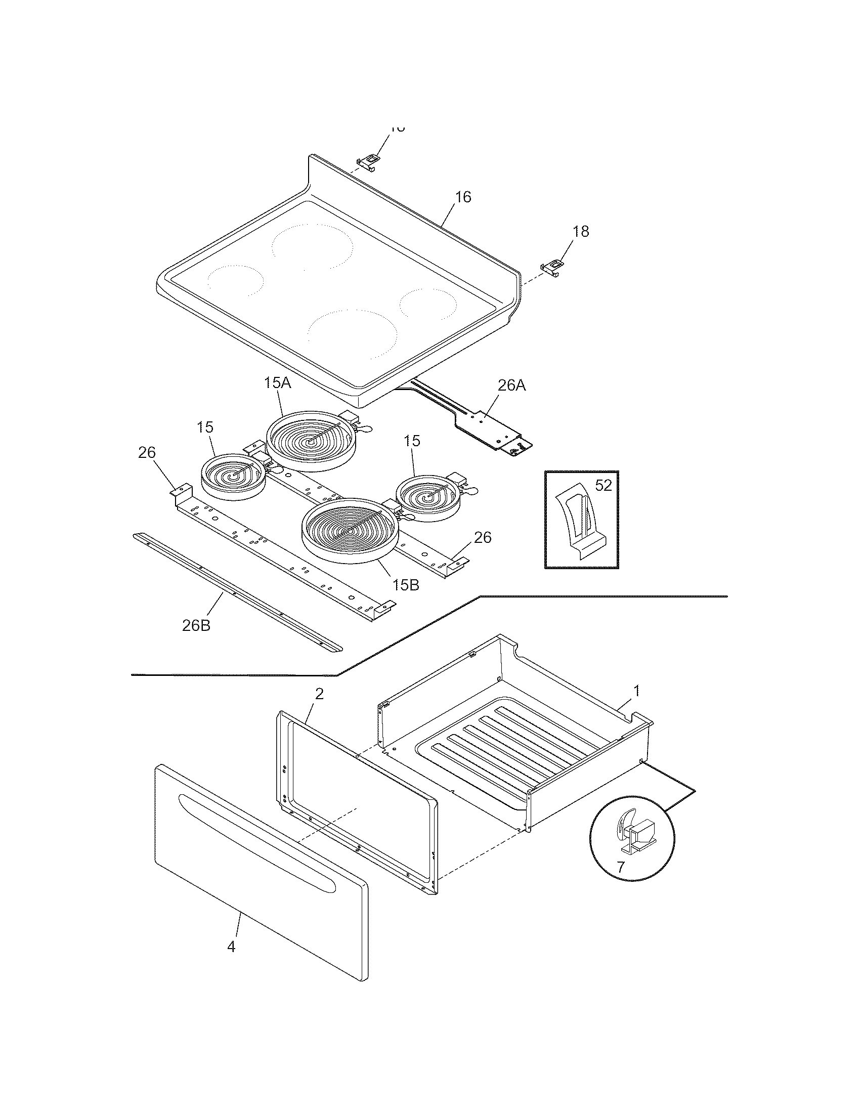 Frigidaire FEF336ESD top/drawer diagram
