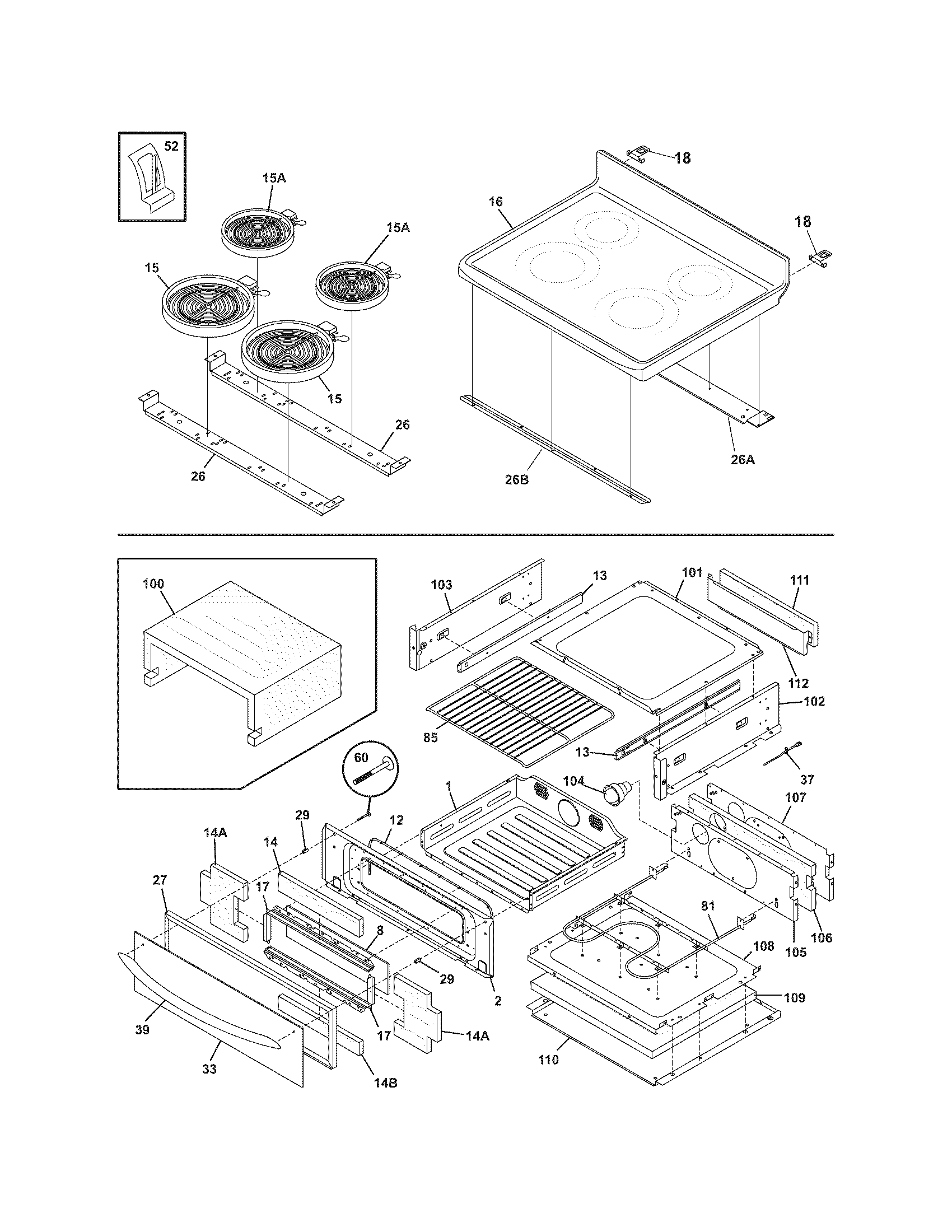 Frigidaire GLEFM97GPWA top/drawer diagram