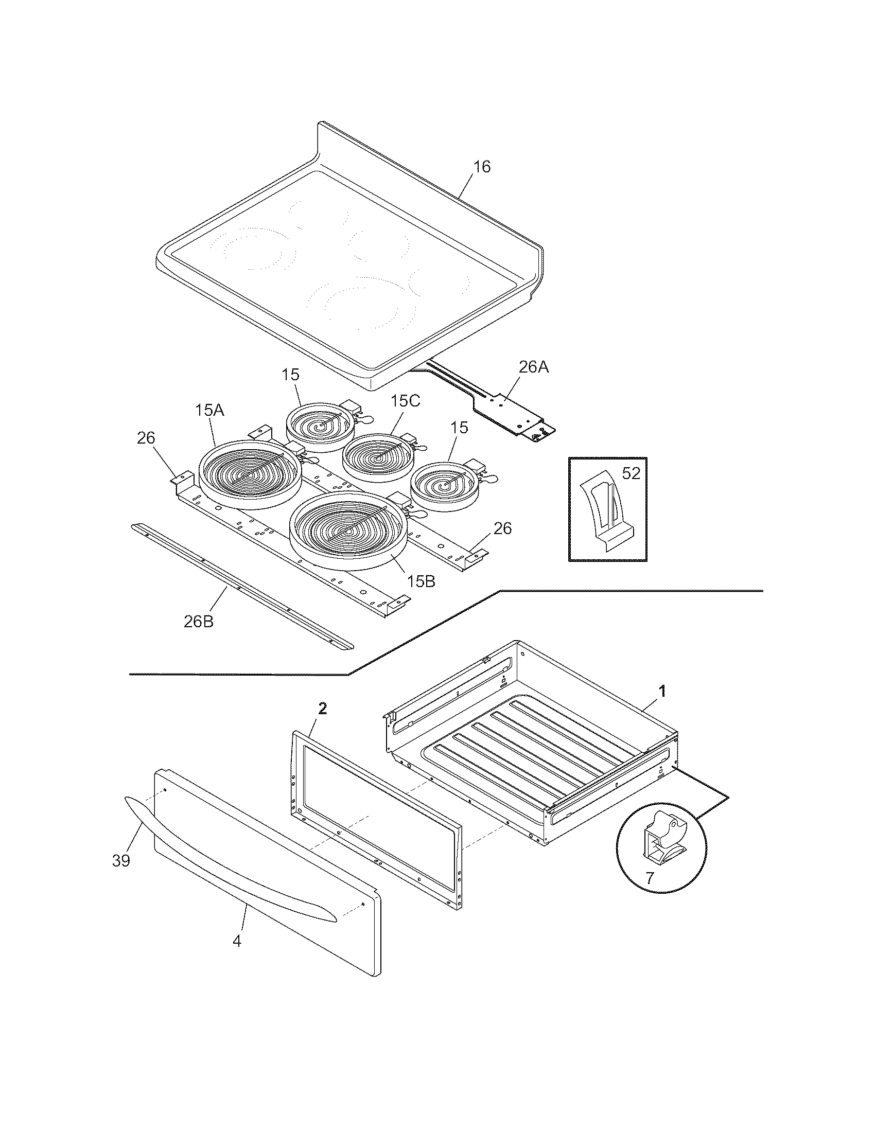 Frigidaire CGLEF379GCA top/drawer diagram
