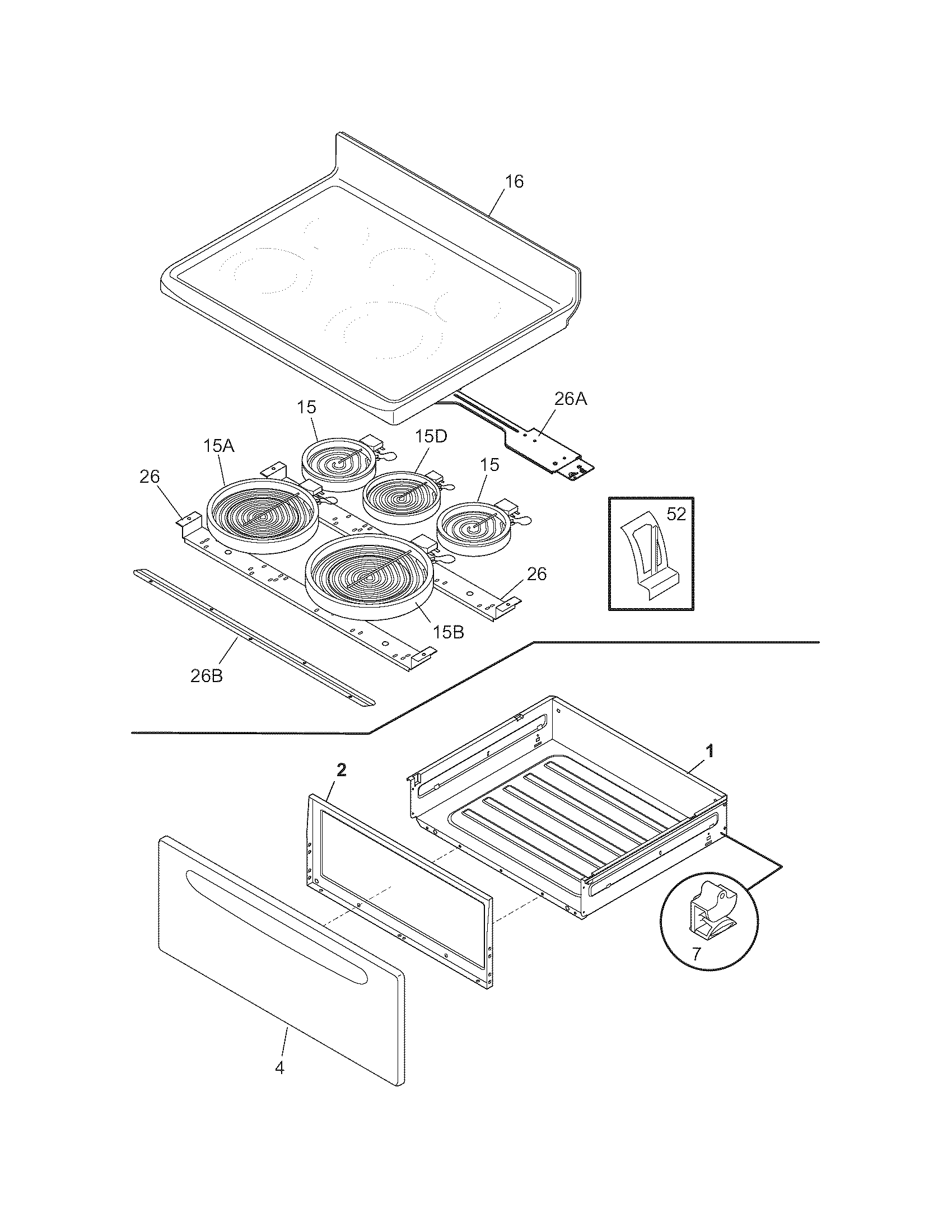 Frigidaire CGLEF379GBA top/drawer diagram