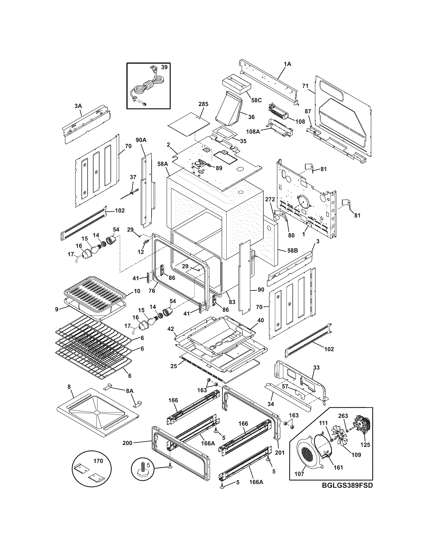 Frigidaire GLGS389FBD body diagram