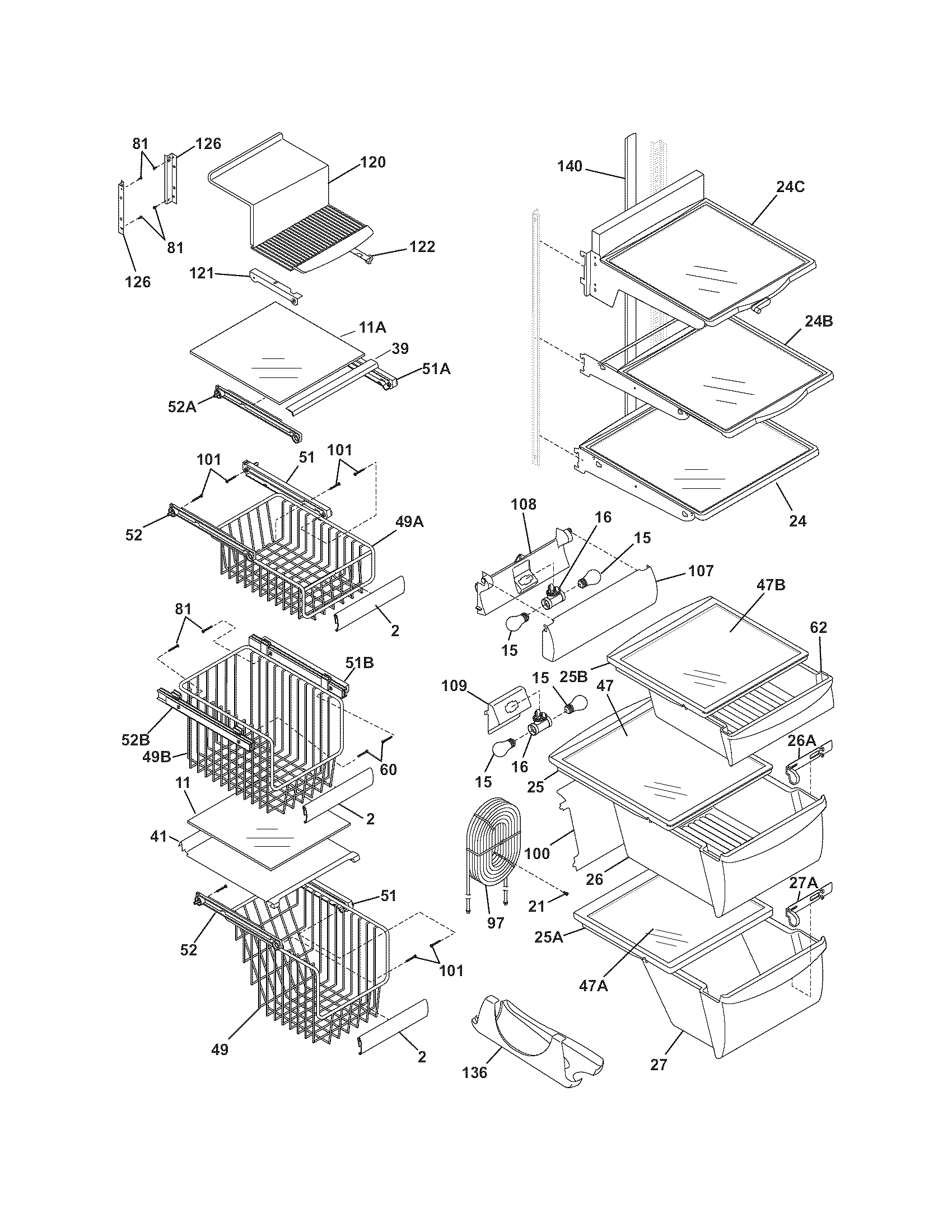 Frigidaire GHSC39EGPW1 shelves diagram