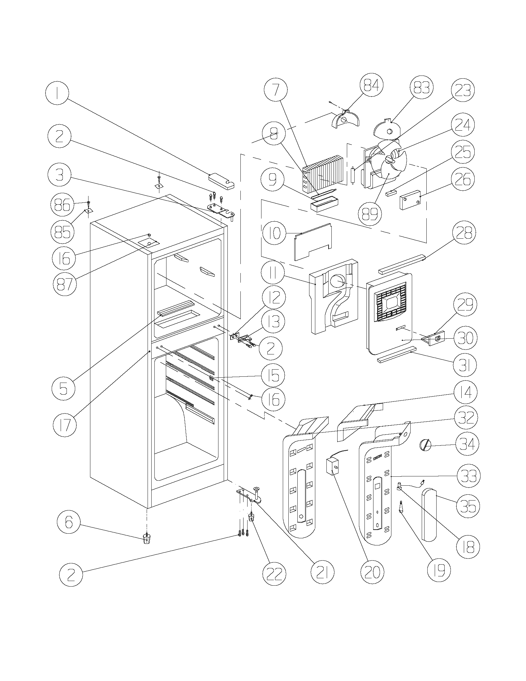 Frigidaire FRT124FW0 cabinet/controls diagram