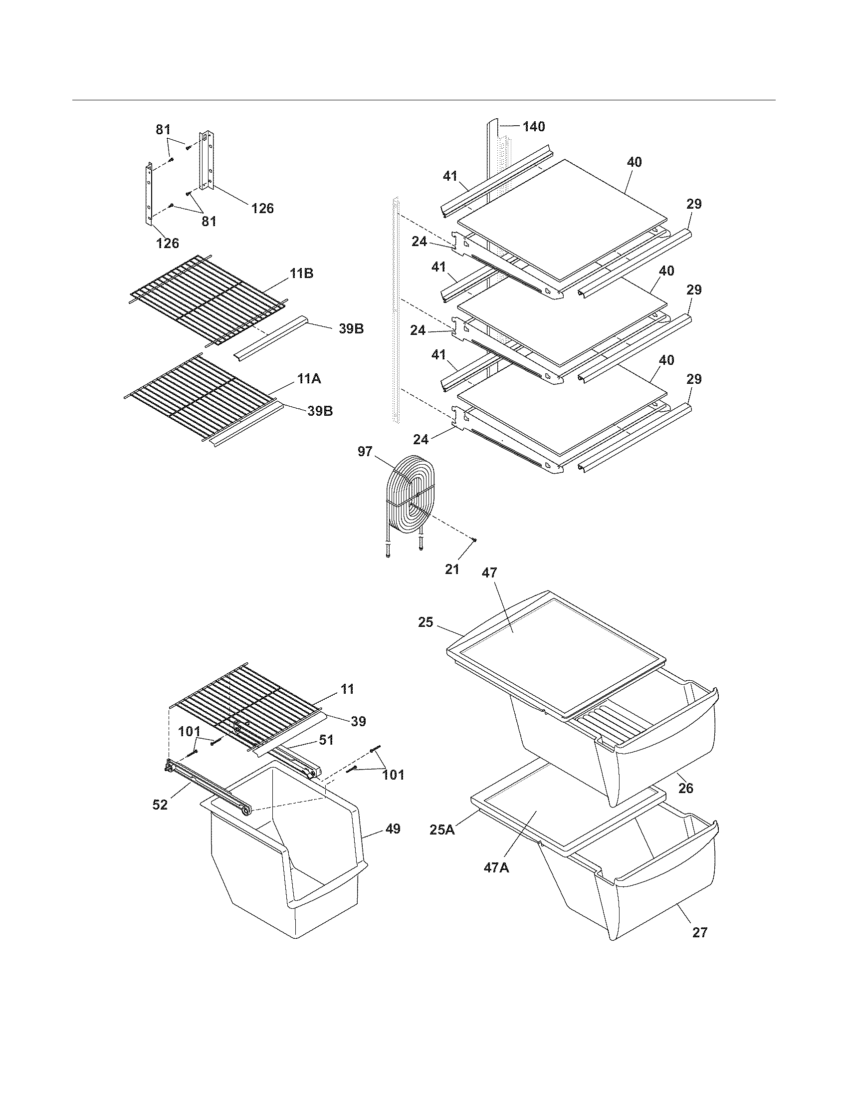 Frigidaire FRS3R2FW0 shelves diagram