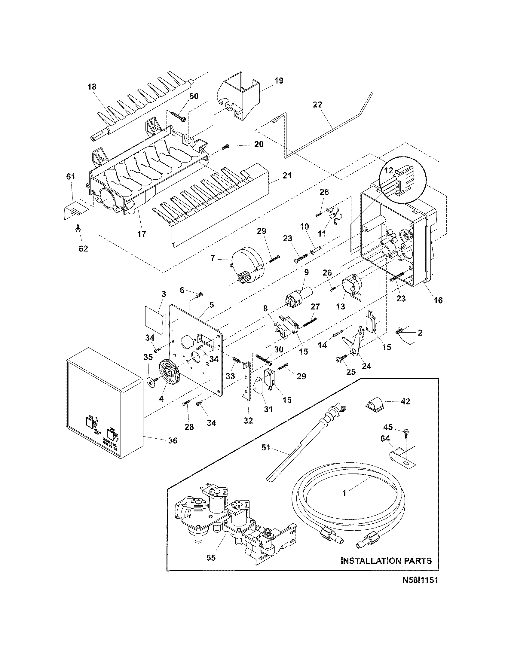 Frigidaire FRS3R2FW0 ice maker diagram