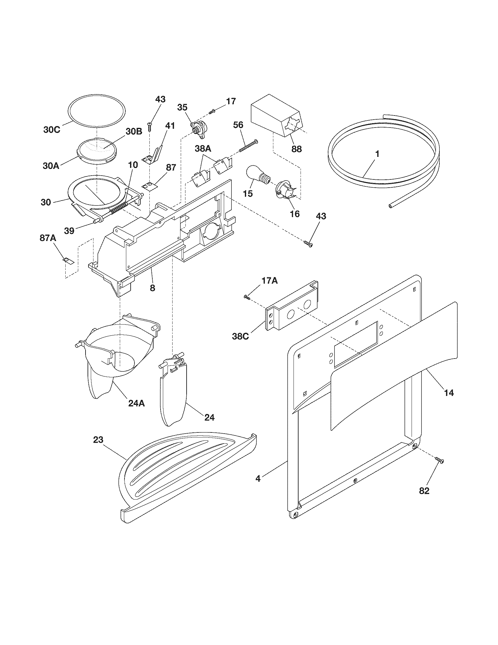 Frigidaire FRS6LE4FBB ice & water dispenser diagram