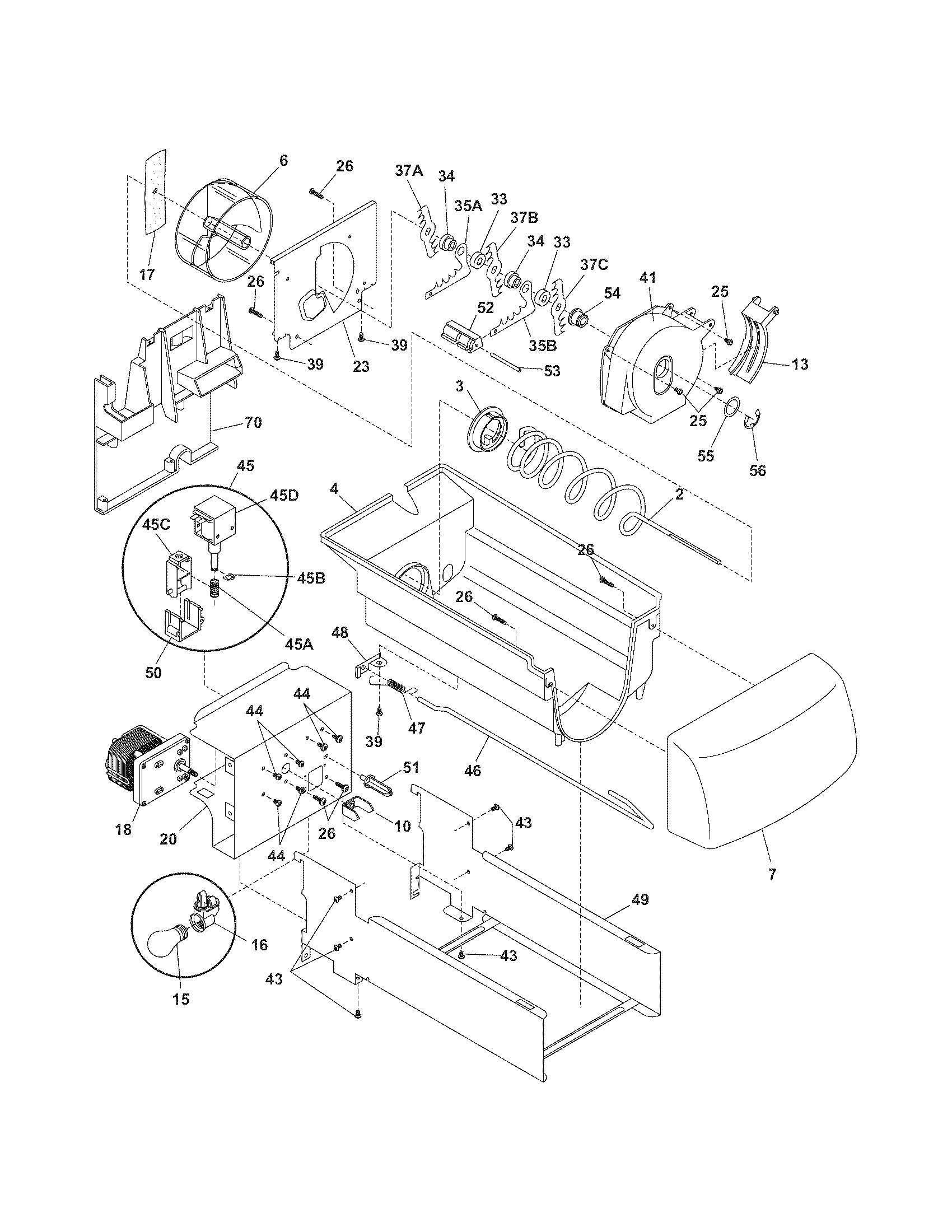Kenmore Elite 25357103608 ice container diagram
