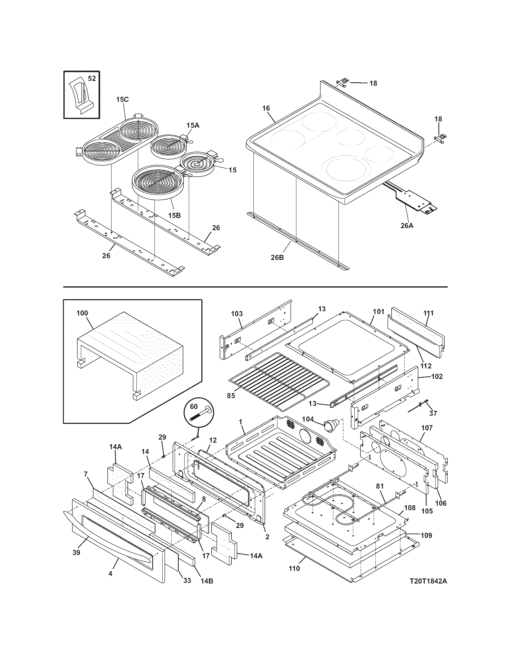 Frigidaire PLEFMZ99GCB top/drawer diagram