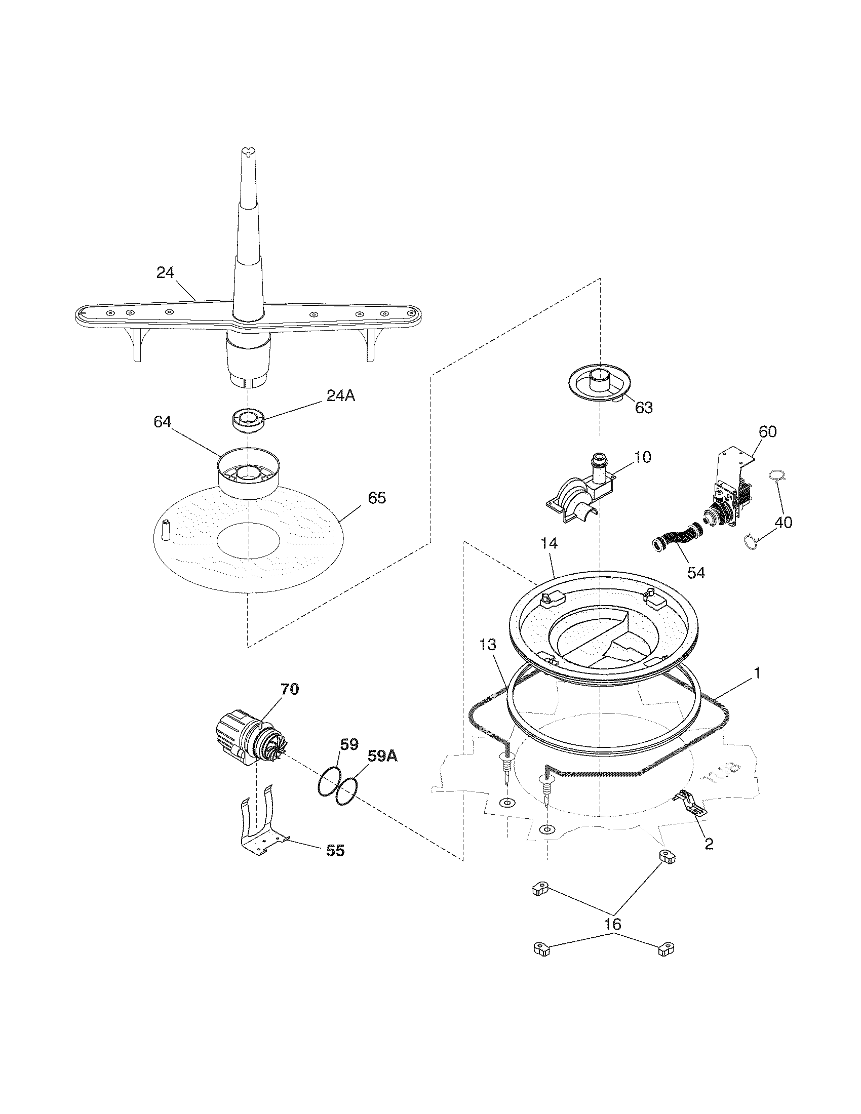 Frigidaire FDB130RGQ2 motor & pump diagram