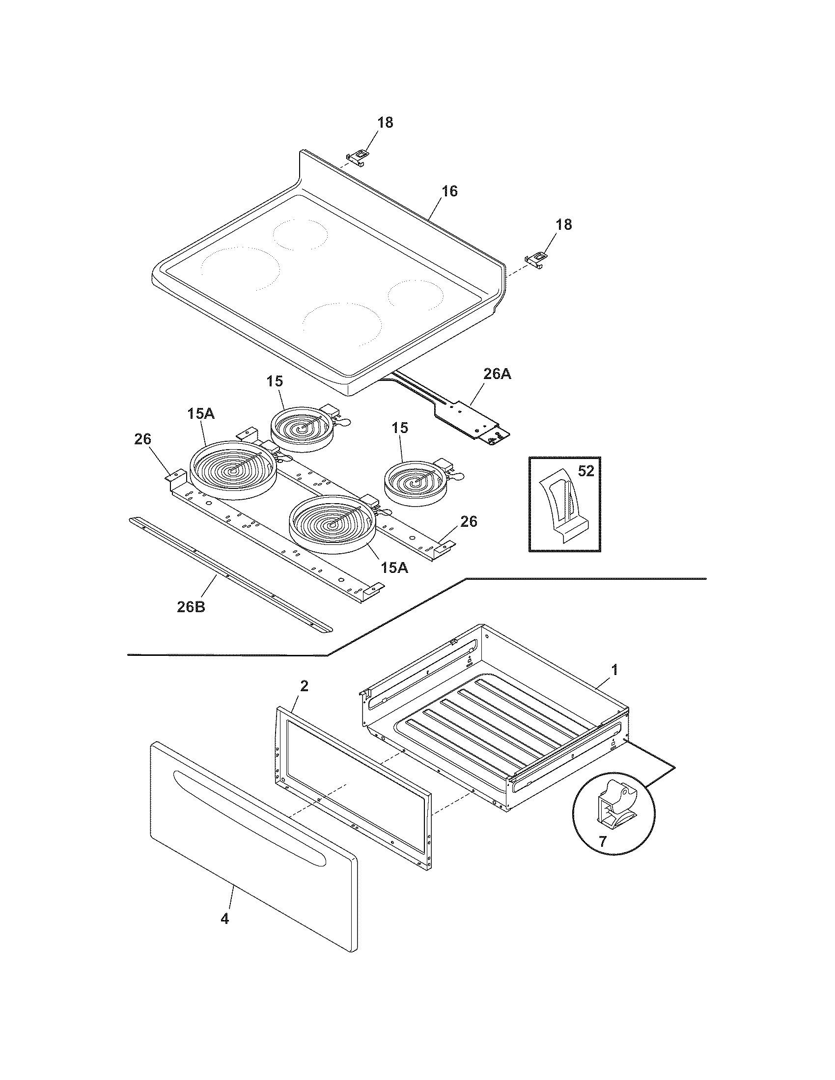 Crosley CRE3880GQQA top/drawer diagram